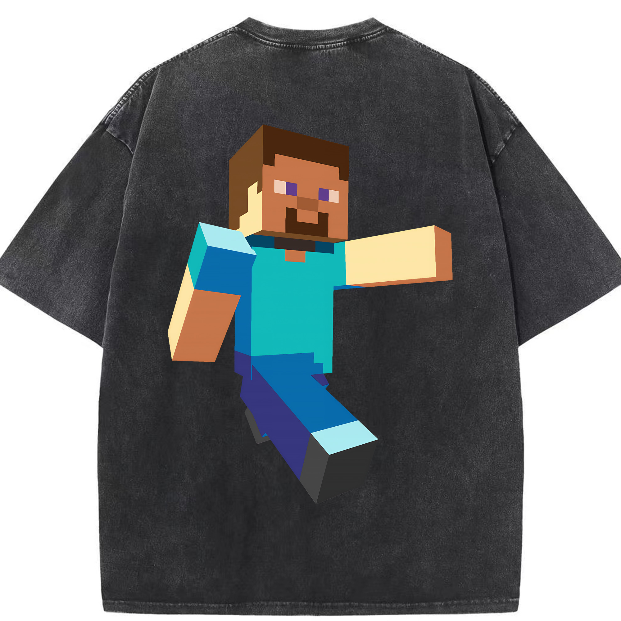 （画像用） マインクラフト ブロックの世界 Minecraft MC Block world 綿100% ヴィンテージ風 半袖Tシャツ（背面プリント）