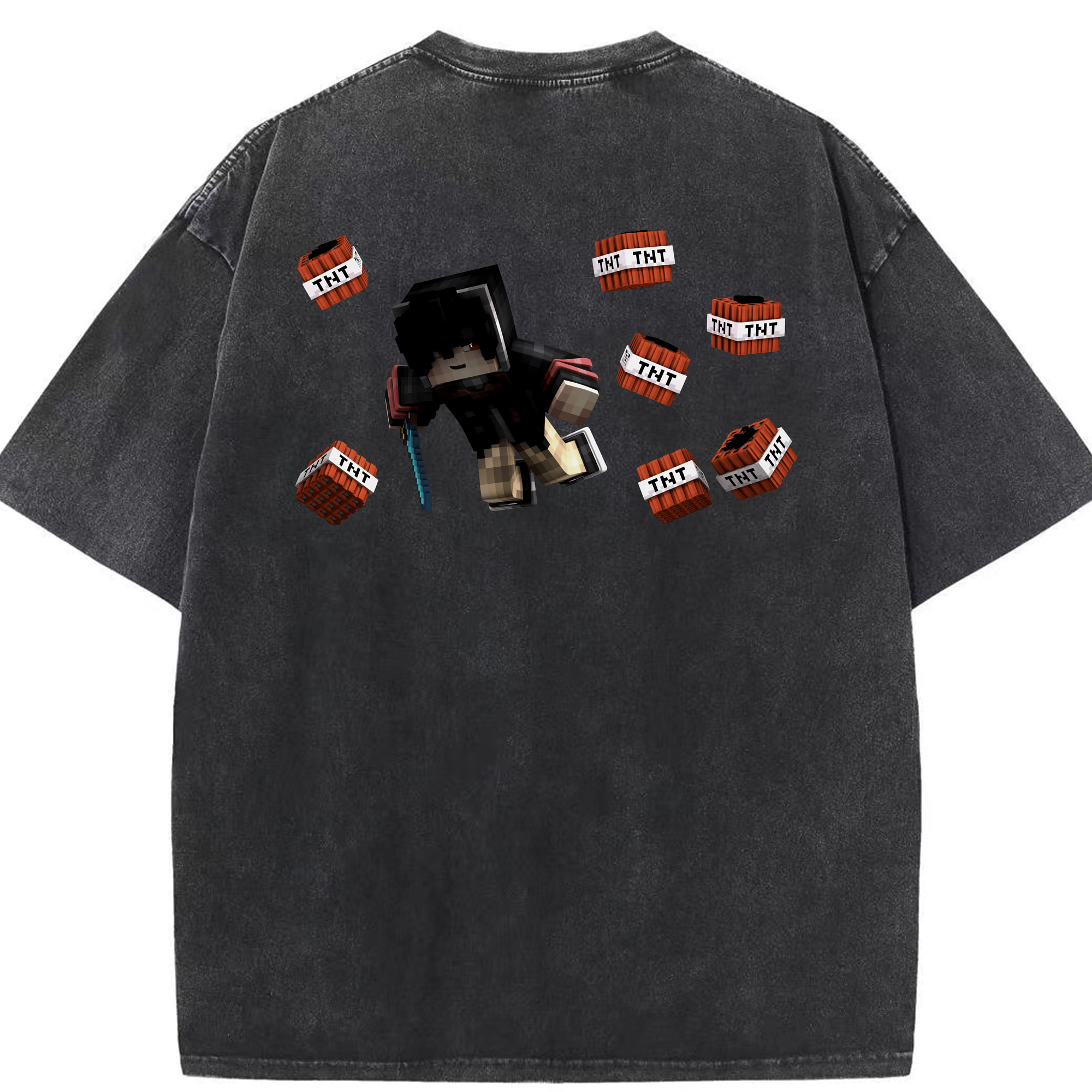 （画像用） マインクラフト ブロックの世界 Minecraft MC Block world 綿100% ヴィンテージ風 半袖Tシャツ（背面プリント）
