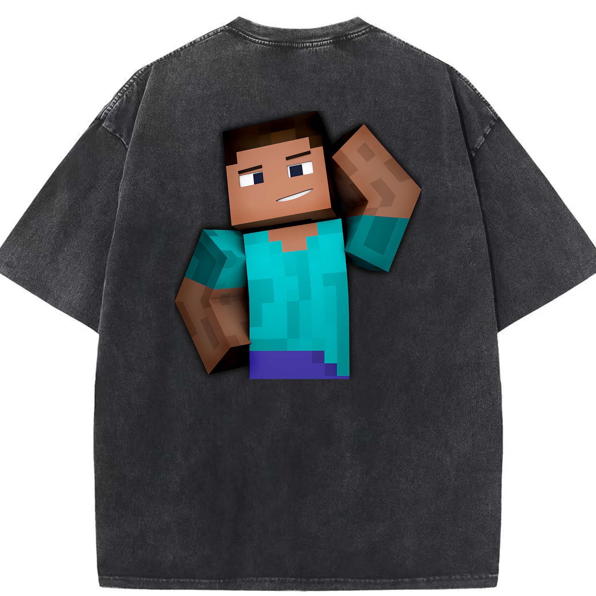 （画像用） マインクラフト ブロックの世界 Minecraft MC Block world 綿100% ヴィンテージ風 半袖Tシャツ（背面プリント）