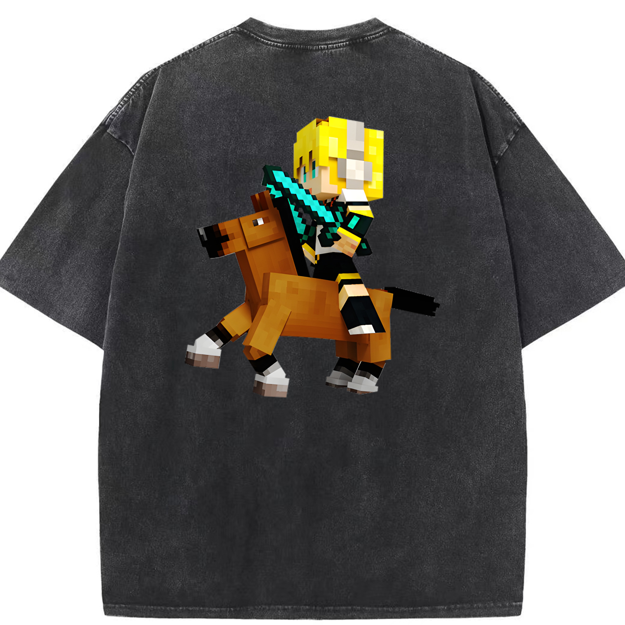（画像用） マインクラフト ブロックの世界 Minecraft MC Block world 綿100% ヴィンテージ風 半袖Tシャツ（背面プリント）