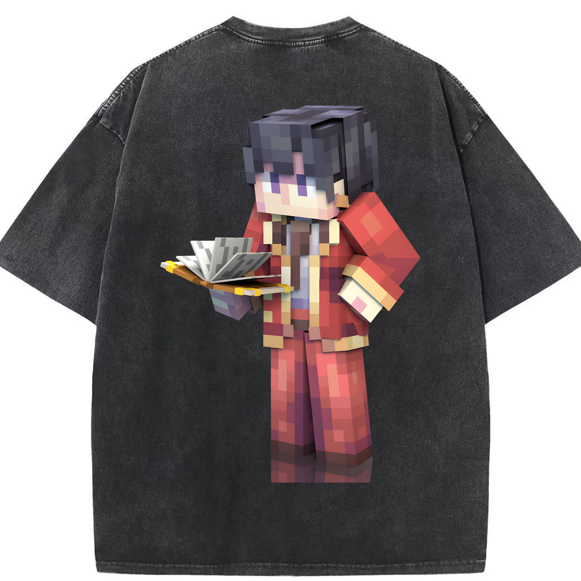 （画像用） マインクラフト ブロックの世界 Minecraft MC Block world 綿100% ヴィンテージ風 半袖Tシャツ（背面プリント）