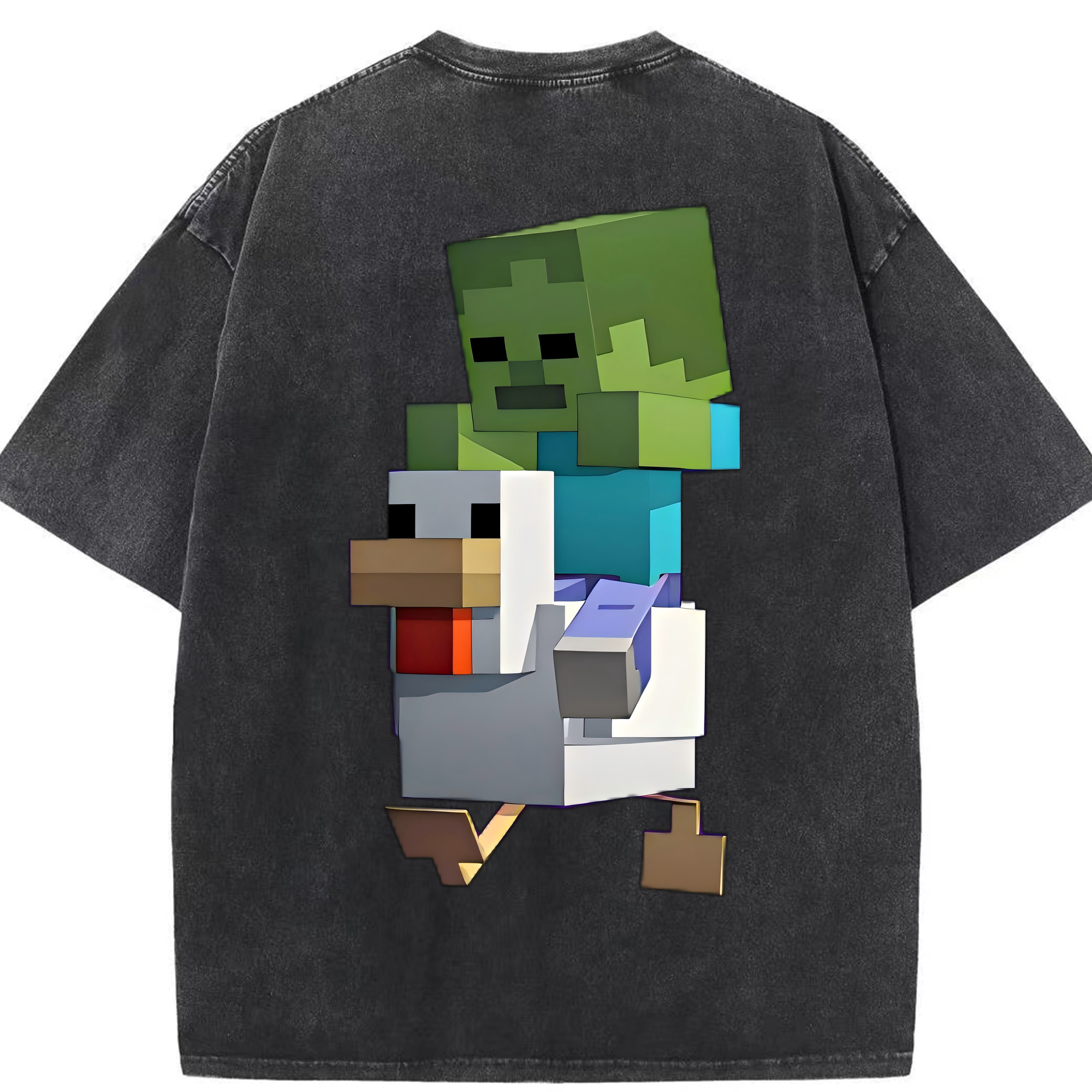 （画像用） マインクラフト ブロックの世界 Minecraft MC Block world 綿100% ヴィンテージ風 半袖Tシャツ（背面プリント）