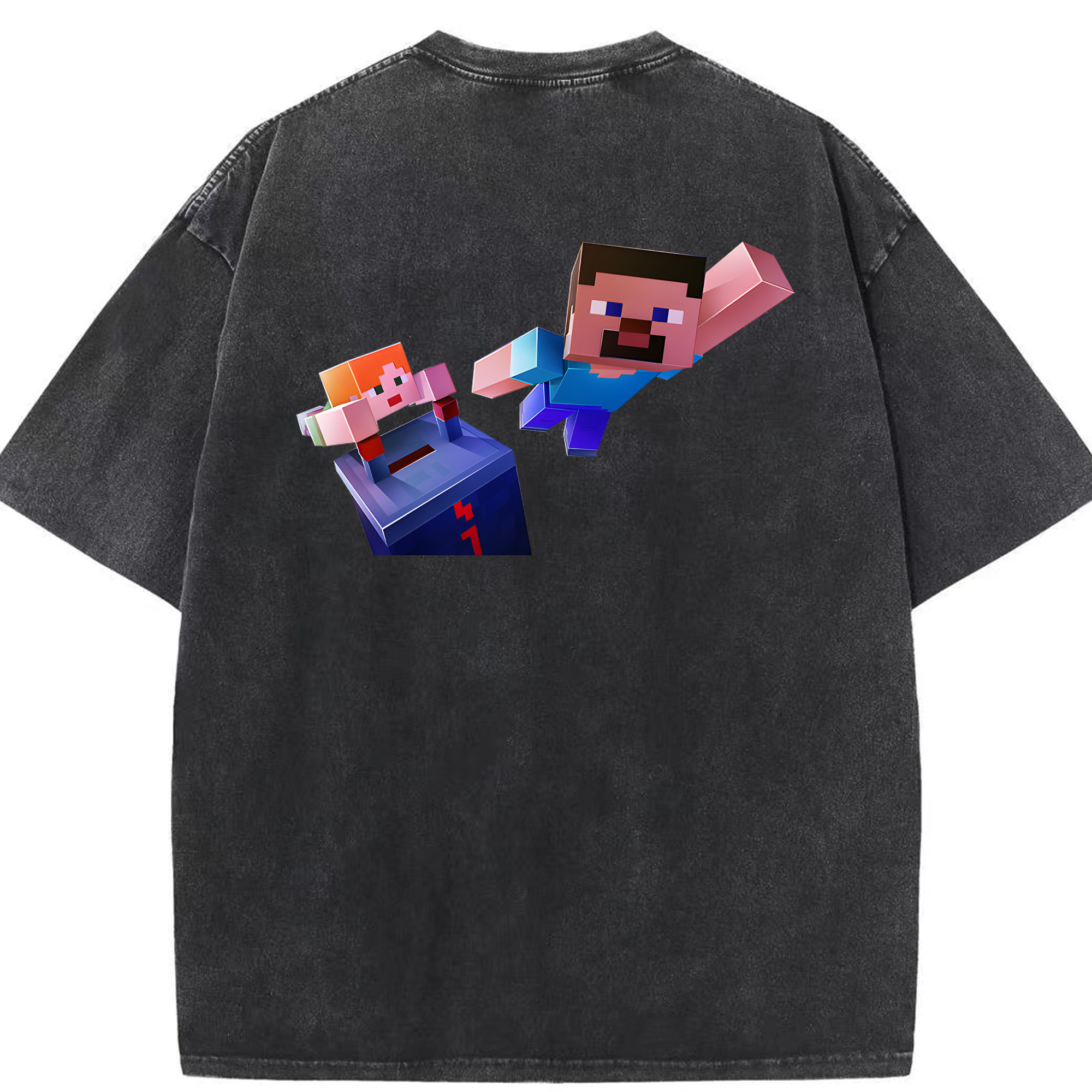 （画像用） マインクラフト ブロックの世界 Minecraft MC Block world 綿100% ヴィンテージ風 半袖Tシャツ（背面プリント）