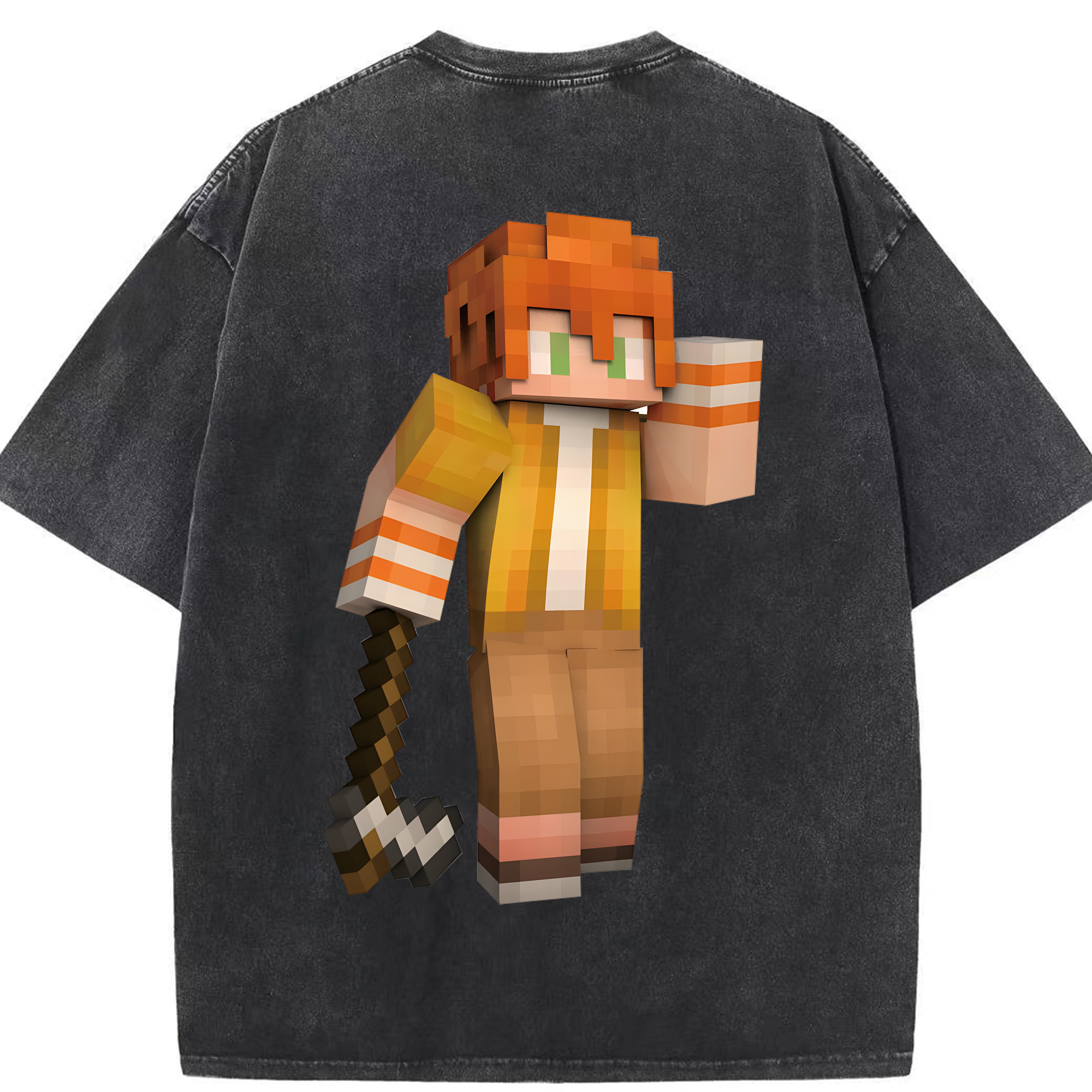 （画像用） マインクラフト ブロックの世界 Minecraft MC Block world 綿100% ヴィンテージ風 半袖Tシャツ（背面プリント）