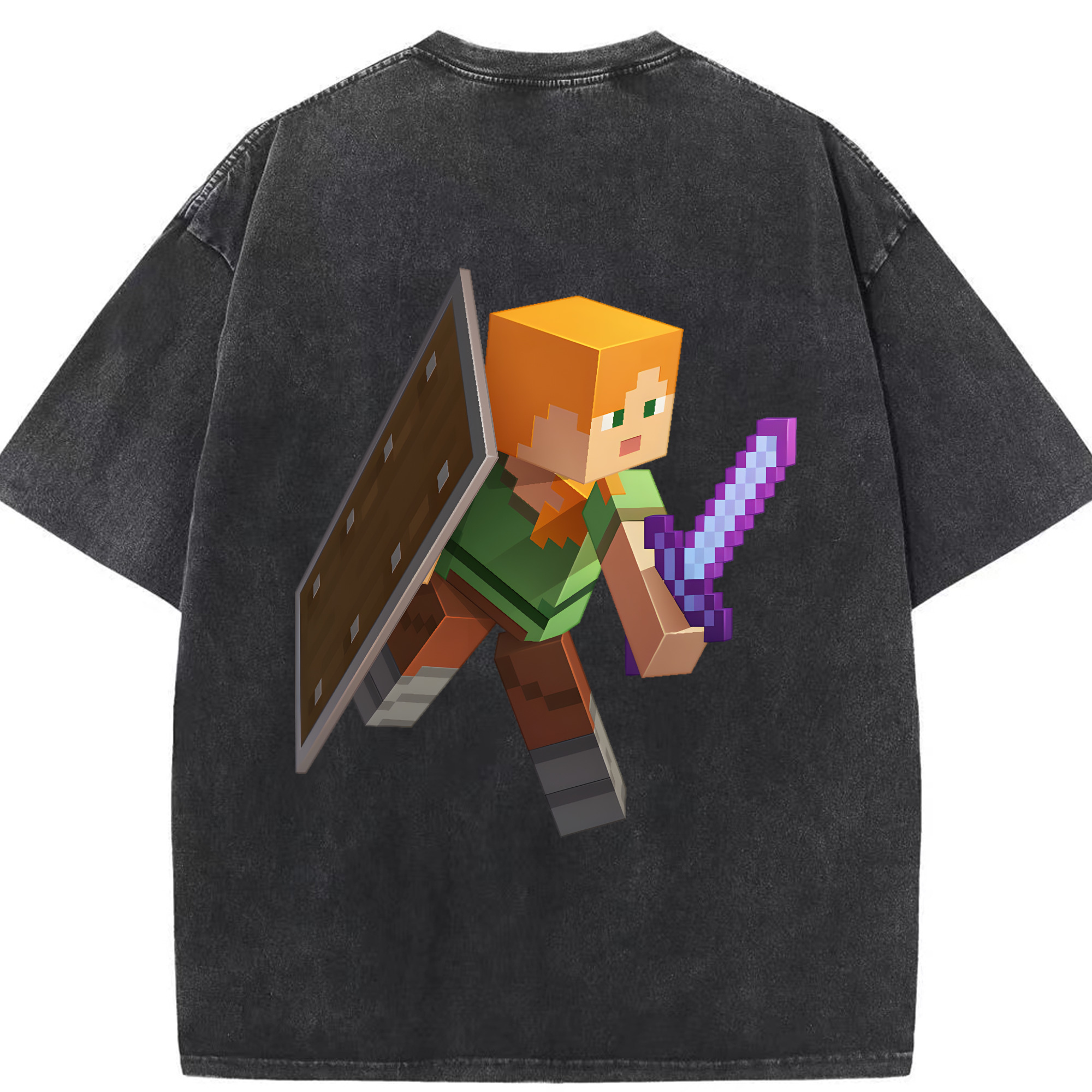 （画像用） マインクラフト ブロックの世界 Minecraft MC Block world 綿100% ヴィンテージ風 半袖Tシャツ（背面プリント）