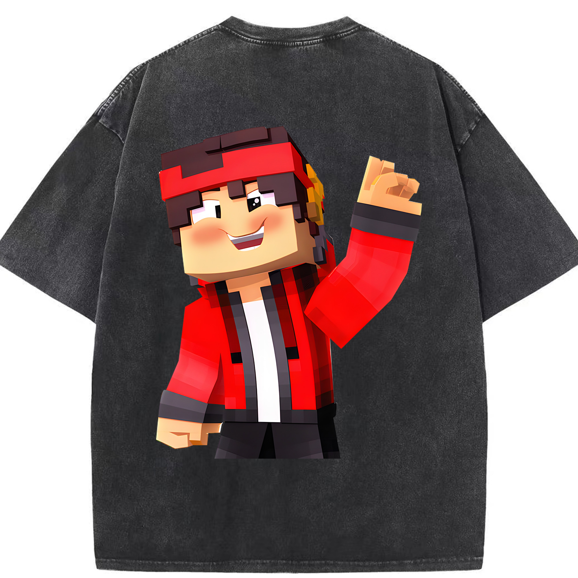 （画像用） マインクラフト ブロックの世界 Minecraft MC Block world 綿100% ヴィンテージ風 半袖Tシャツ（背面プリント）
