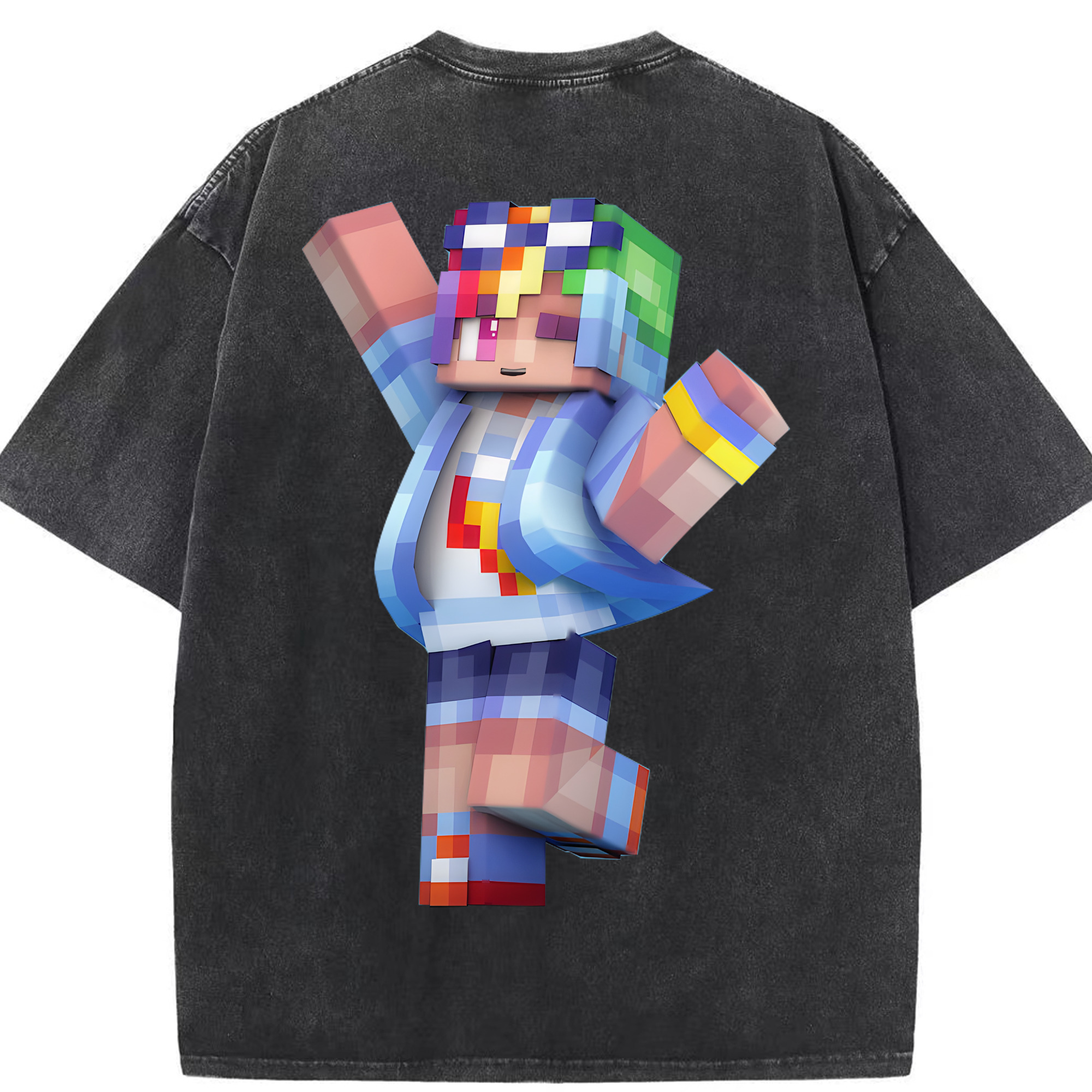 （画像用） マインクラフト ブロックの世界 Minecraft MC Block world 綿100% ヴィンテージ風 半袖Tシャツ（背面プリント）