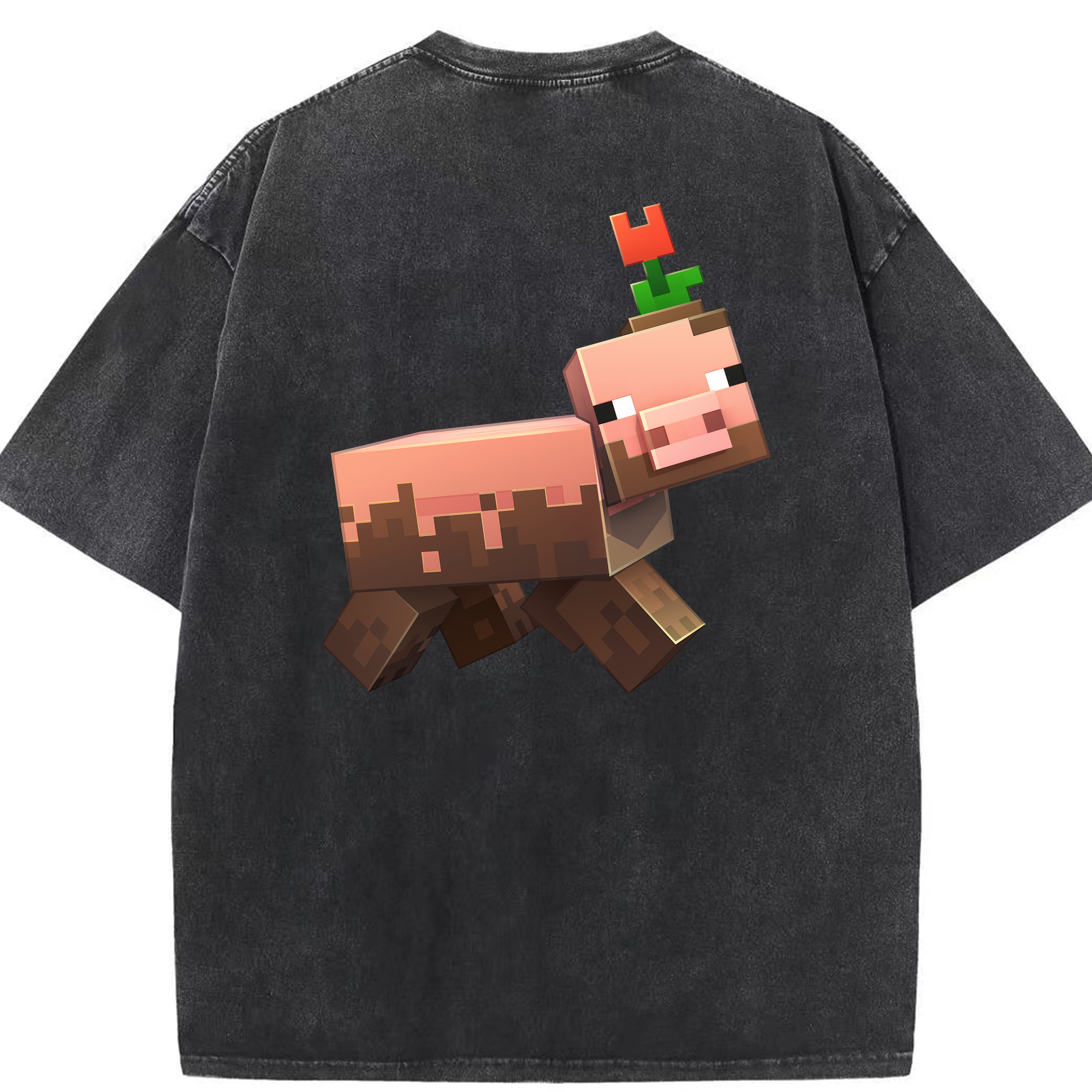 （画像用） マインクラフト ブロックの世界 Minecraft MC Block world 綿100% ヴィンテージ風 半袖Tシャツ（背面プリント）