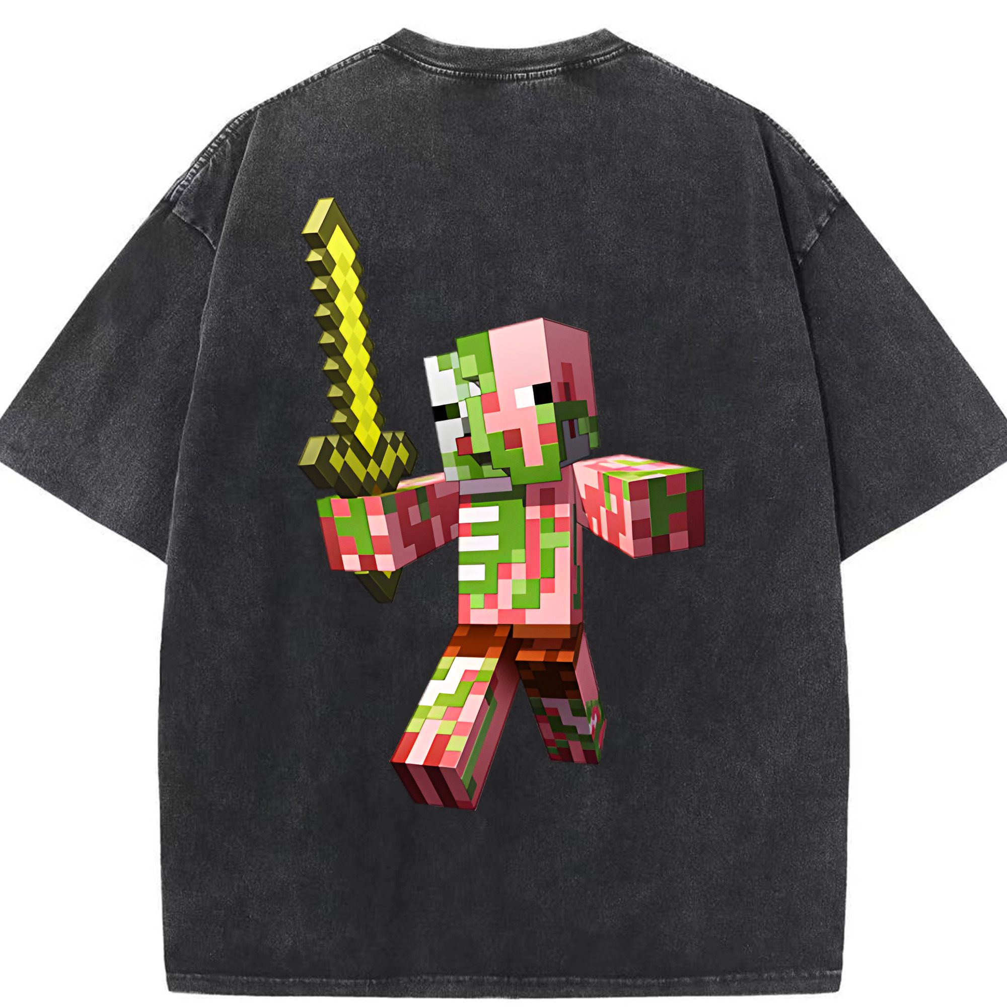 （画像用） マインクラフト ブロックの世界 Minecraft MC Block world 綿100% ヴィンテージ風 半袖Tシャツ（背面プリント）