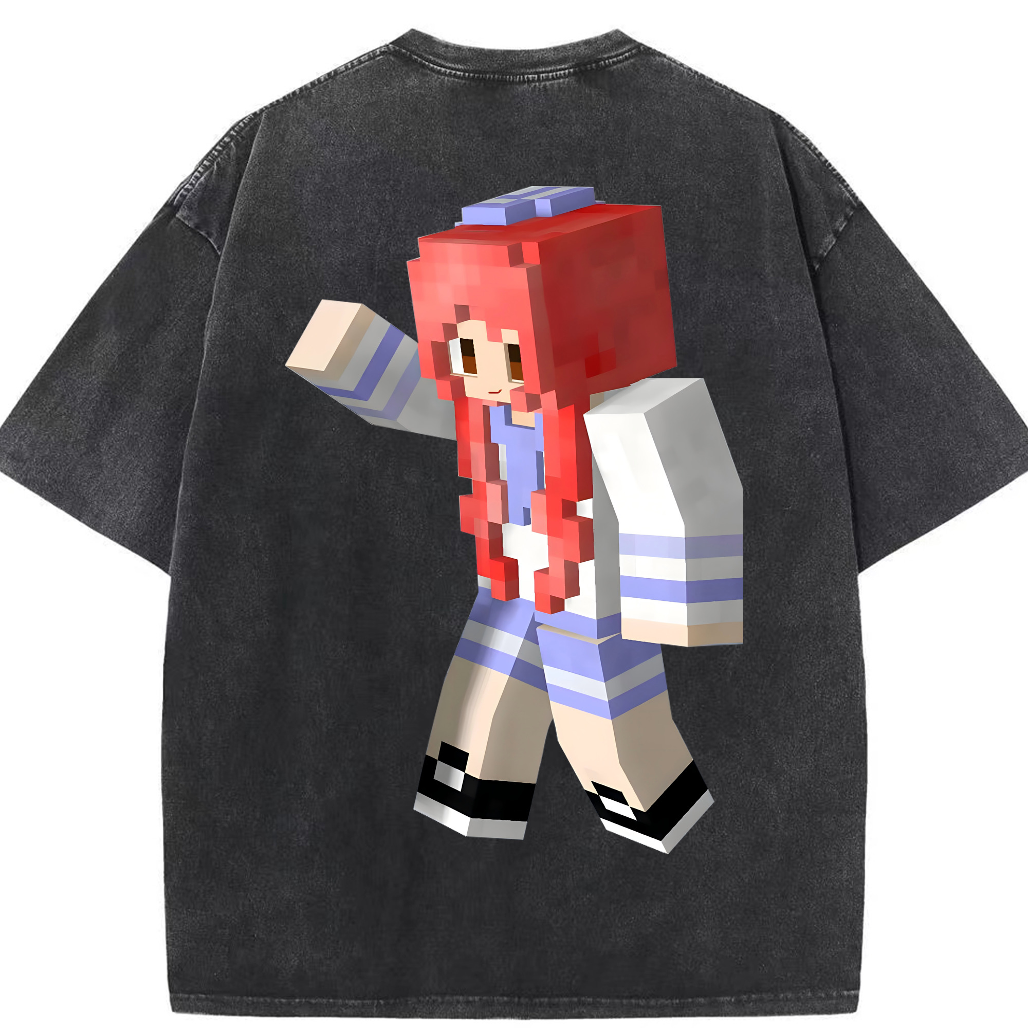 （画像用） マインクラフト ブロックの世界 Minecraft MC Block world 綿100% ヴィンテージ風 半袖Tシャツ（背面プリント）