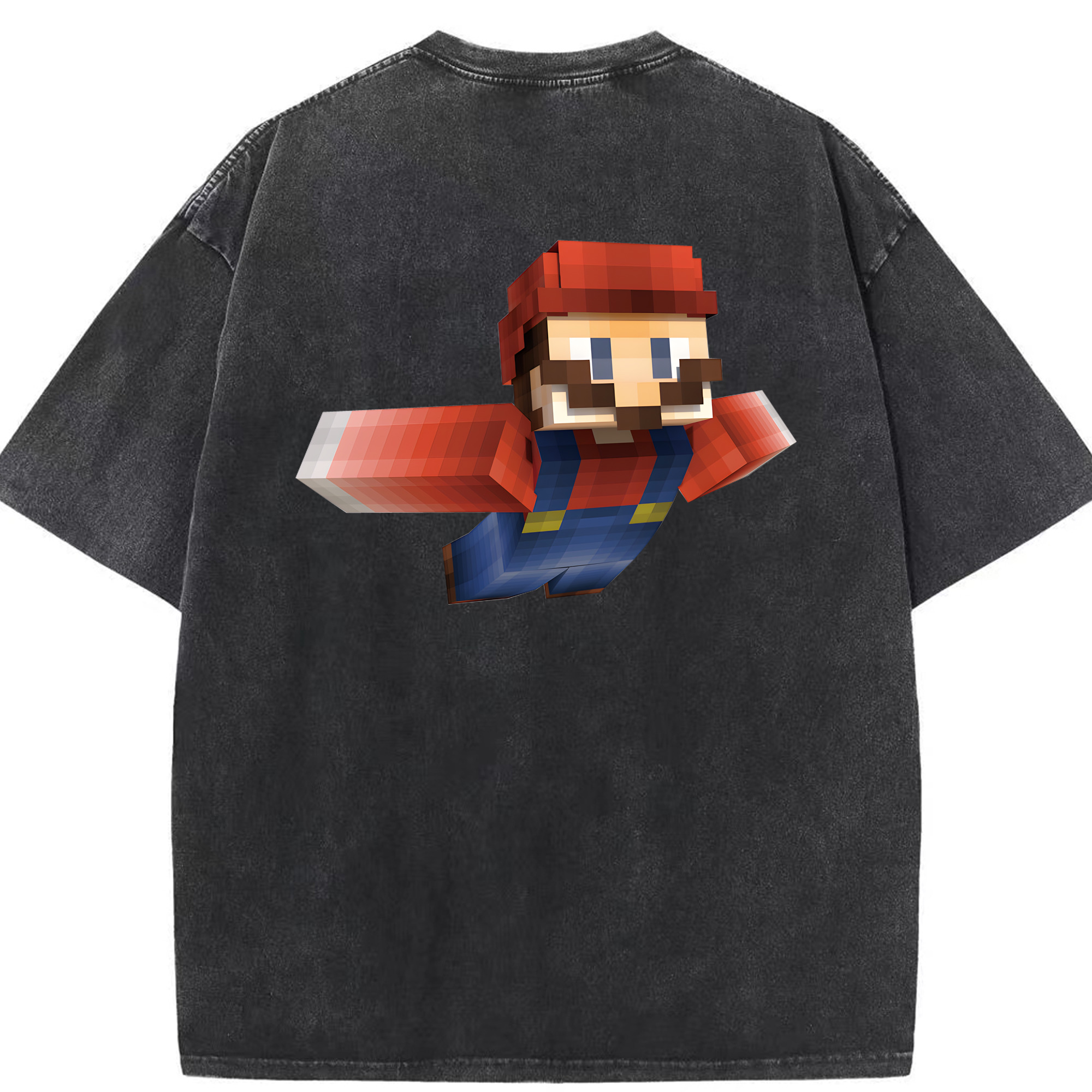（画像用） マインクラフト ブロックの世界 Minecraft MC Block world 綿100% ヴィンテージ風 半袖Tシャツ（背面プリント）
