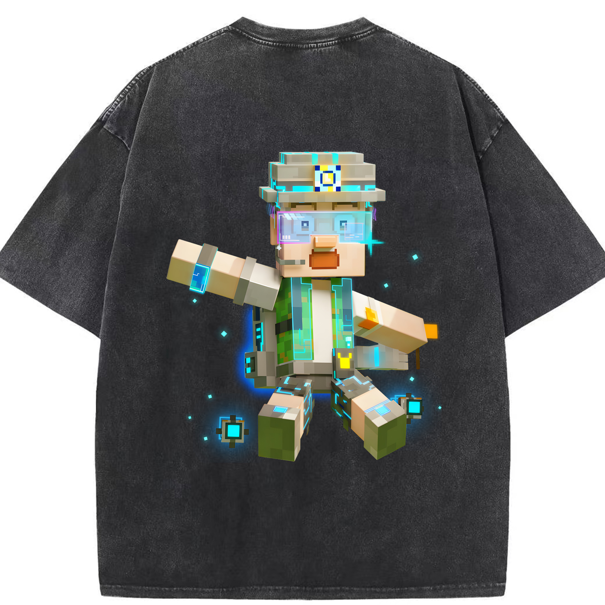 （画像用） マインクラフト ブロックの世界 Minecraft MC Block world 綿100% ヴィンテージ風 半袖Tシャツ（背面プリント）