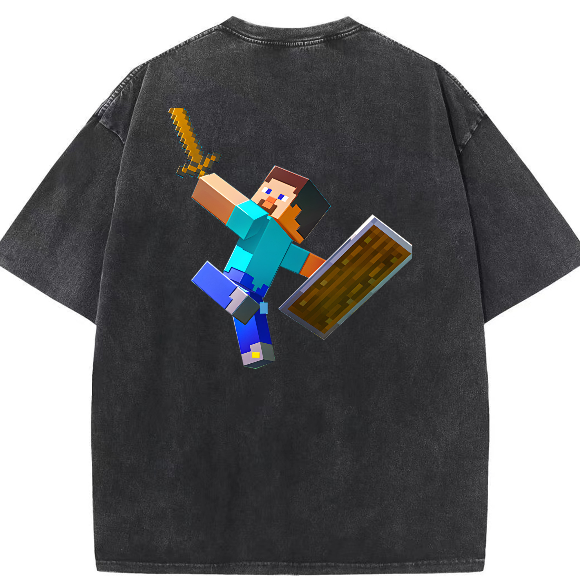 （画像用） マインクラフト ブロックの世界 Minecraft MC Block world 綿100% ヴィンテージ風 半袖Tシャツ（背面プリント）