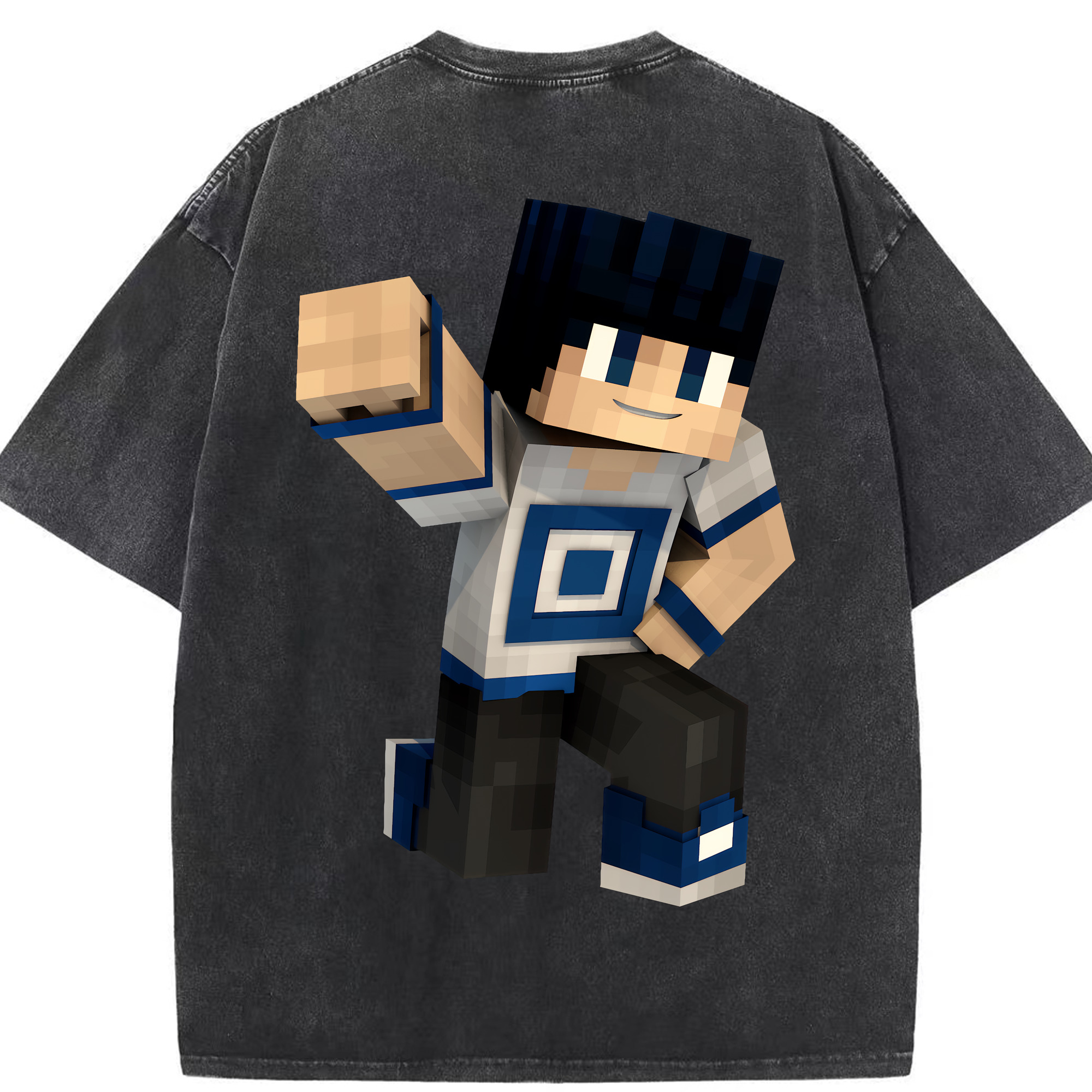 （画像用） マインクラフト ブロックの世界 Minecraft MC Block world 綿100% ヴィンテージ風 半袖Tシャツ（背面プリント）