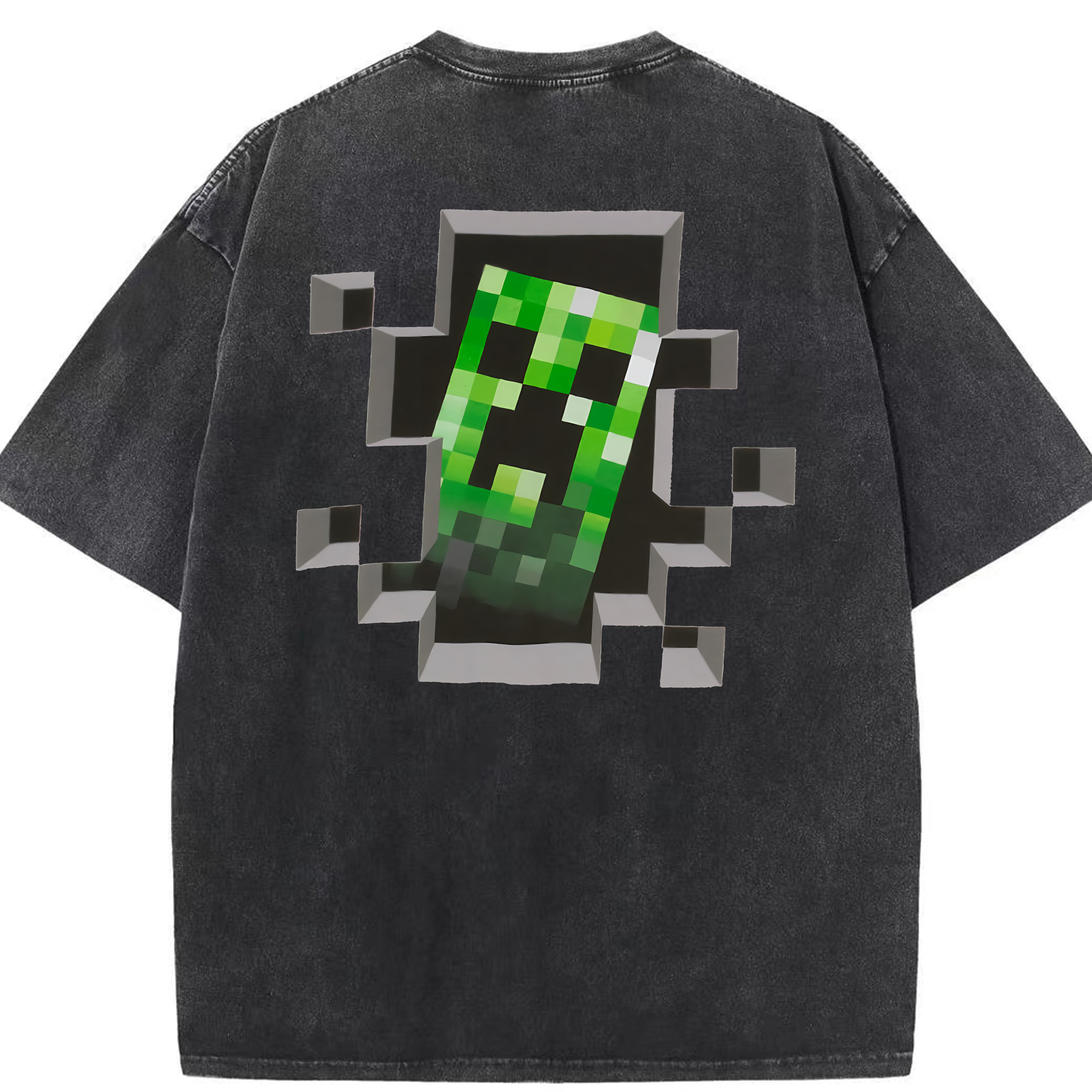 （画像用） マインクラフト ブロックの世界 Minecraft MC Block world 綿100% ヴィンテージ風 半袖Tシャツ（背面プリント）