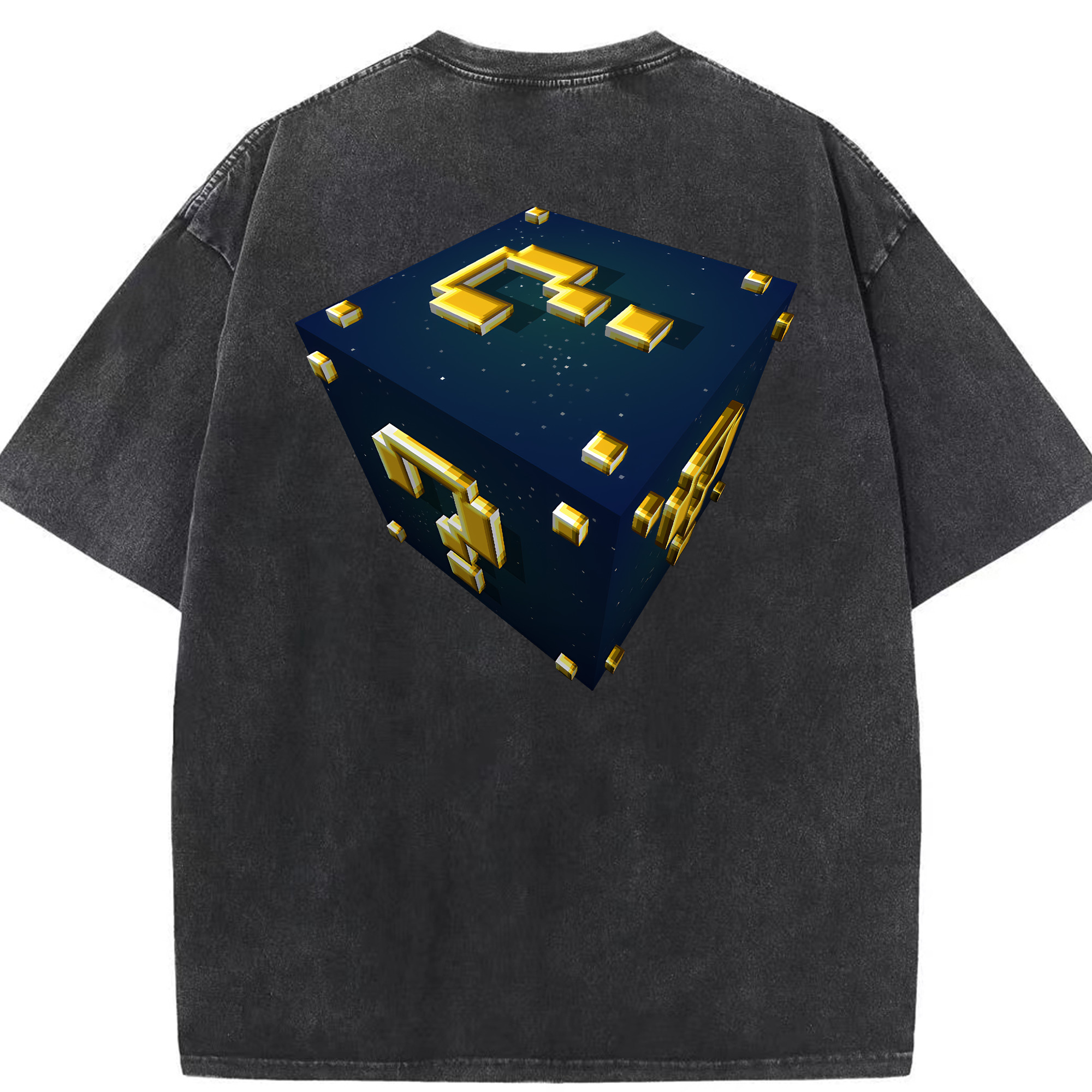 （画像用） マインクラフト ブロックの世界 Minecraft MC Block world 綿100% ヴィンテージ風 半袖Tシャツ（背面プリント）
