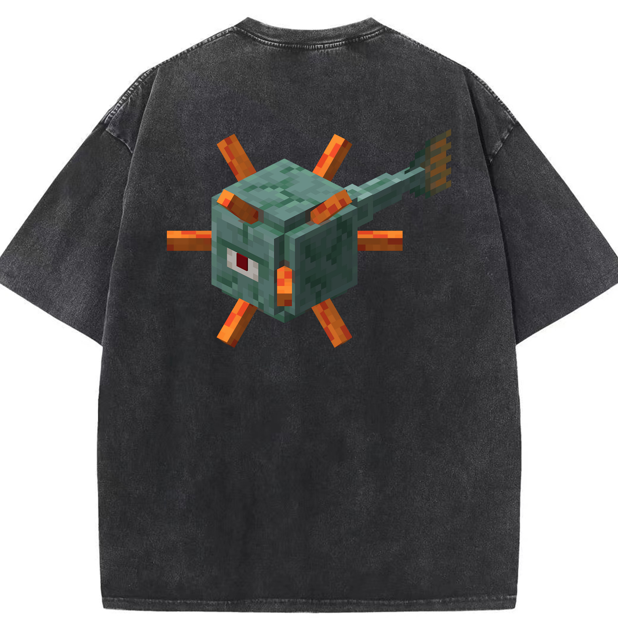 （画像用） マインクラフト ブロックの世界 Minecraft MC Block world 綿100% ヴィンテージ風 半袖Tシャツ（背面プリント）