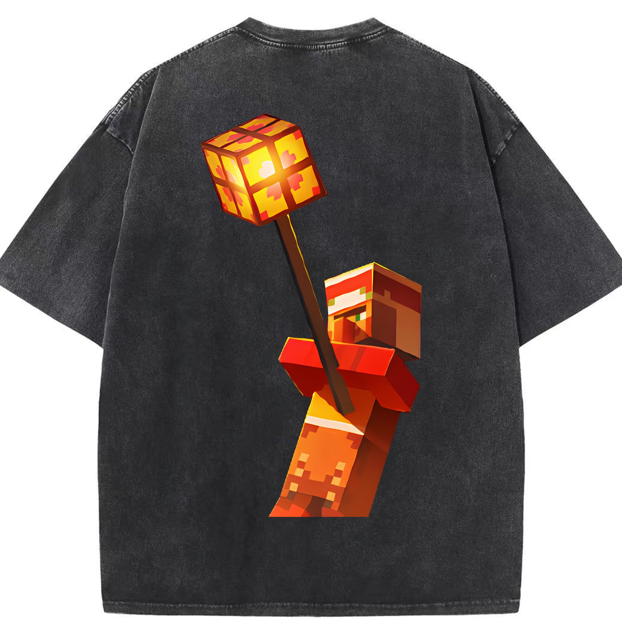（画像用） マインクラフト ブロックの世界 Minecraft MC Block world 綿100% ヴィンテージ風 半袖Tシャツ（背面プリント）
