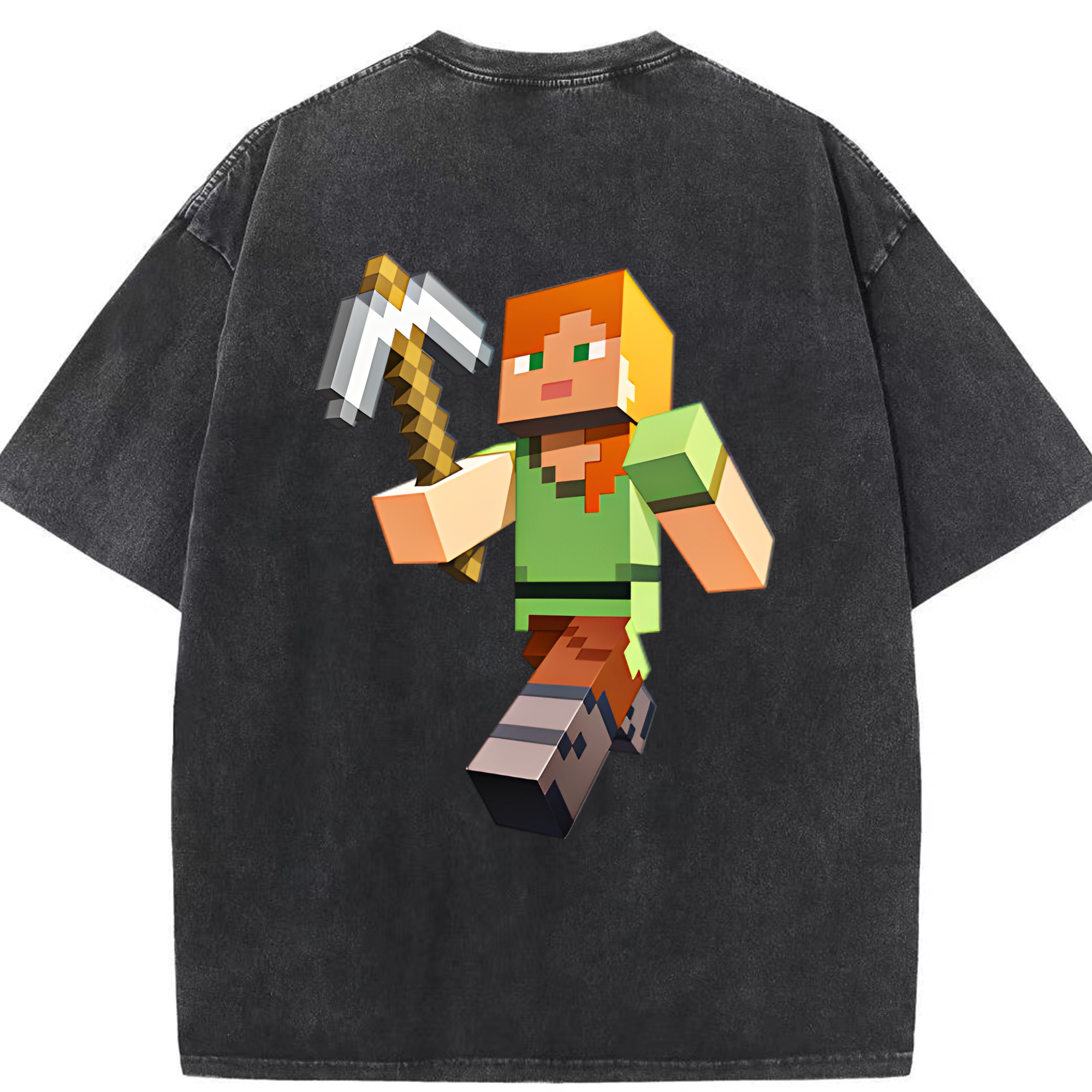 （画像用） マインクラフト ブロックの世界 Minecraft MC Block world 綿100% ヴィンテージ風 半袖Tシャツ（背面プリント）