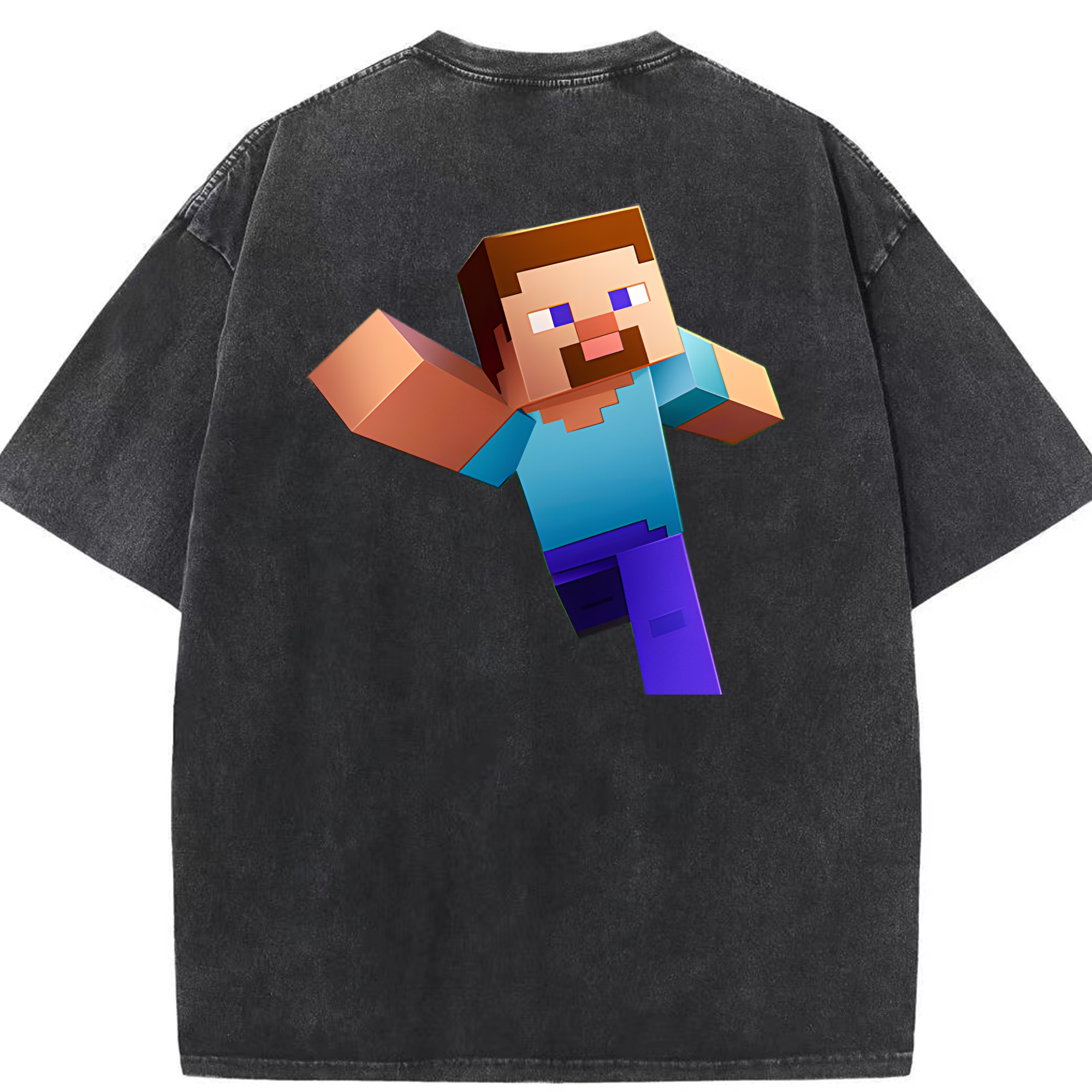 （画像用） マインクラフト ブロックの世界 Minecraft MC Block world 綿100% ヴィンテージ風 半袖Tシャツ（背面プリント）