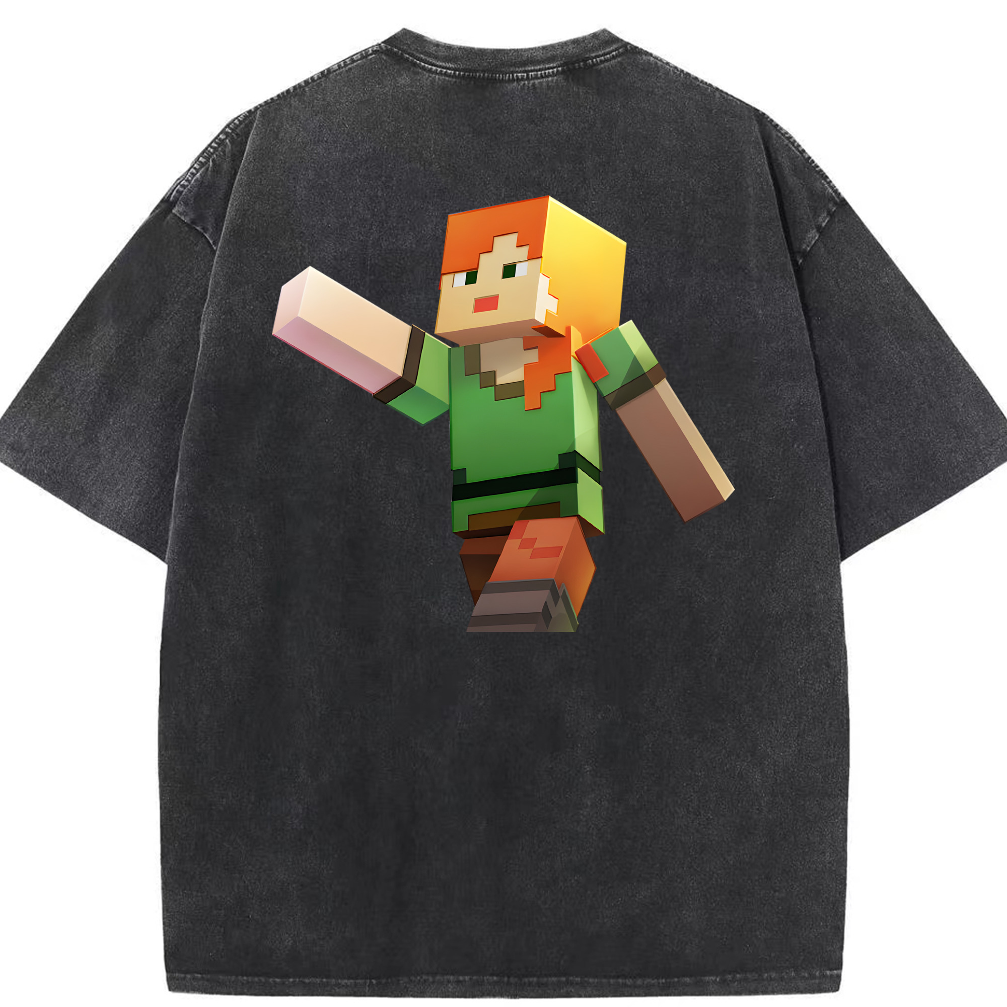 （画像用） マインクラフト ブロックの世界 Minecraft MC Block world 綿100% ヴィンテージ風 半袖Tシャツ（背面プリント）