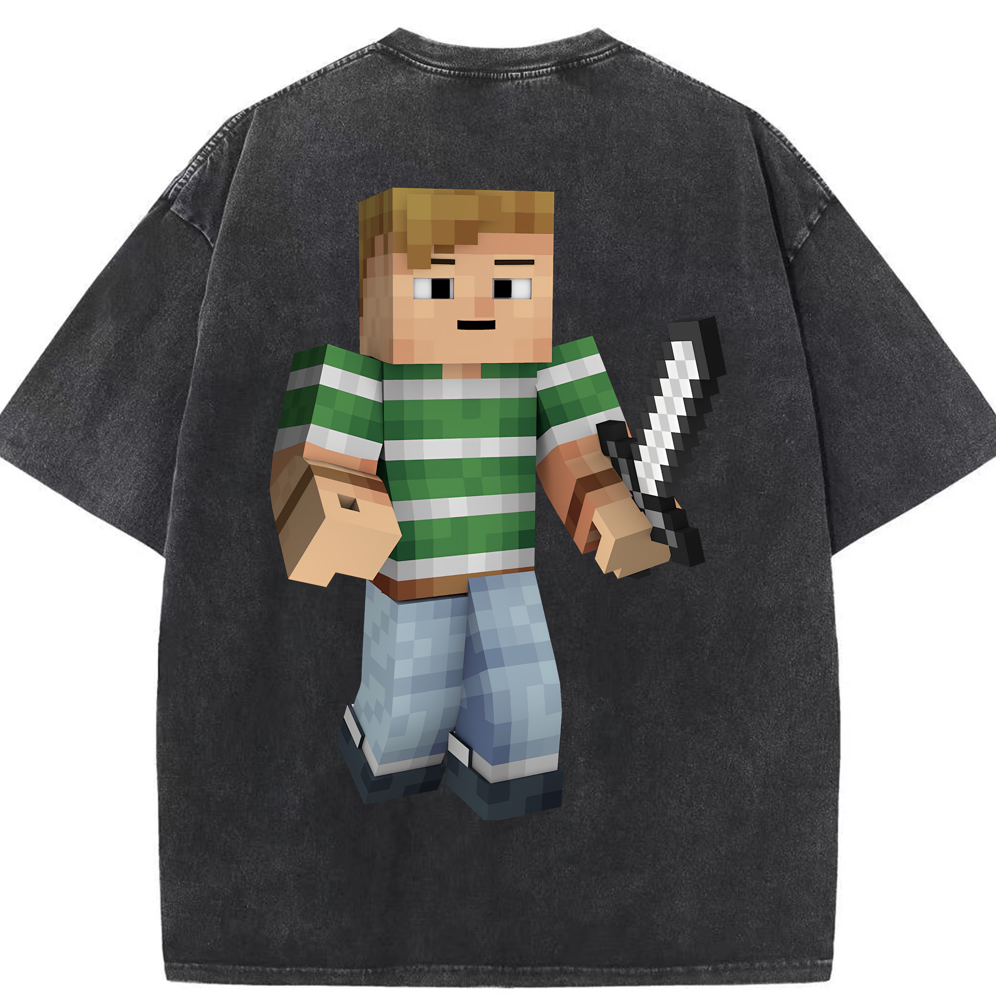 （画像用） マインクラフト ブロックの世界 Minecraft MC Block world 綿100% ヴィンテージ風 半袖Tシャツ（背面プリント）