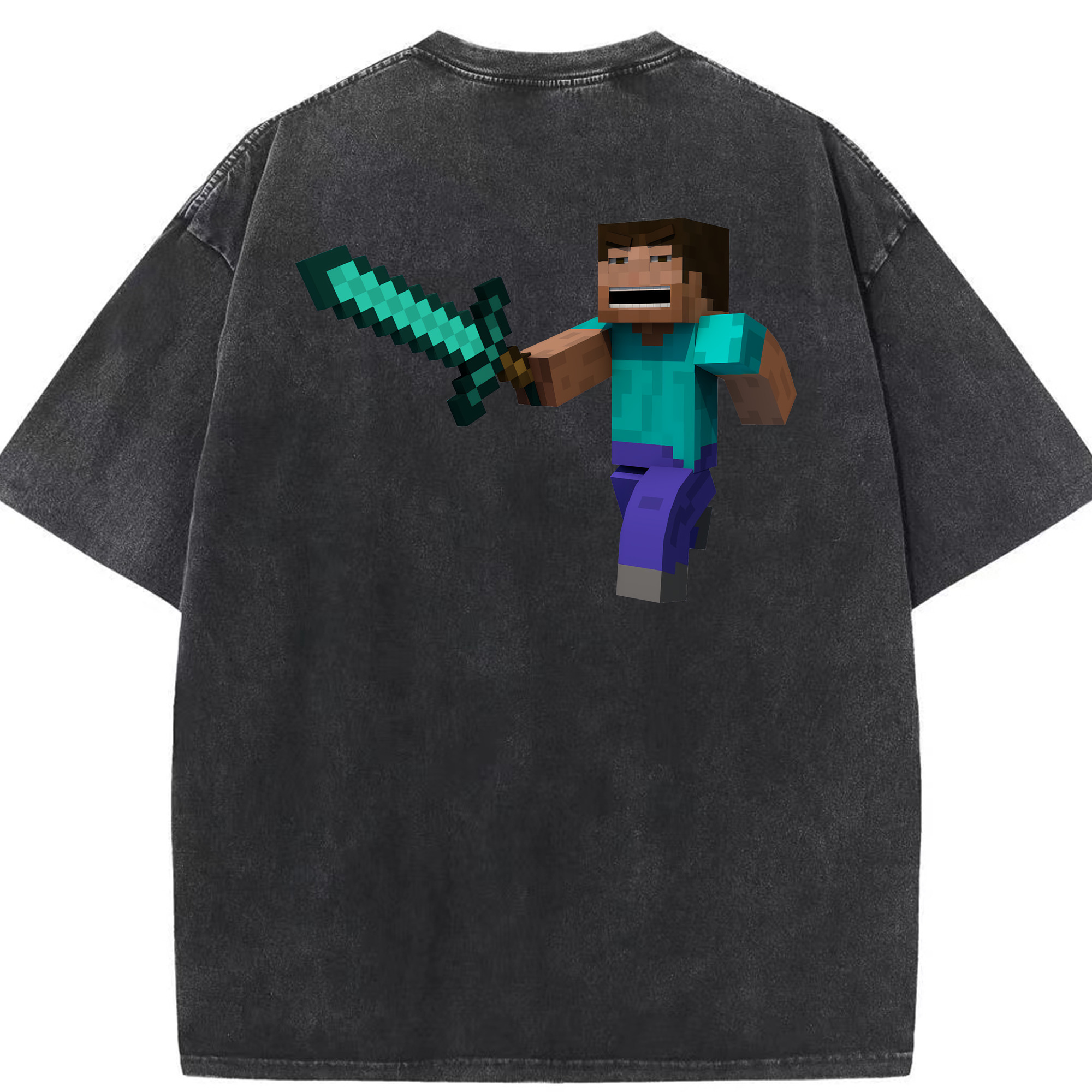 （画像用） マインクラフト ブロックの世界 Minecraft MC Block world 綿100% ヴィンテージ風 半袖Tシャツ（背面プリント）