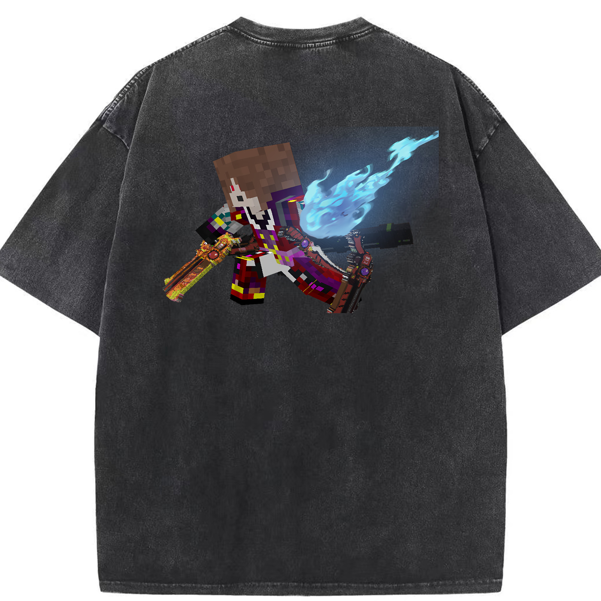（画像用） マインクラフト ブロックの世界 Minecraft MC Block world 綿100% ヴィンテージ風 半袖Tシャツ（背面プリント）