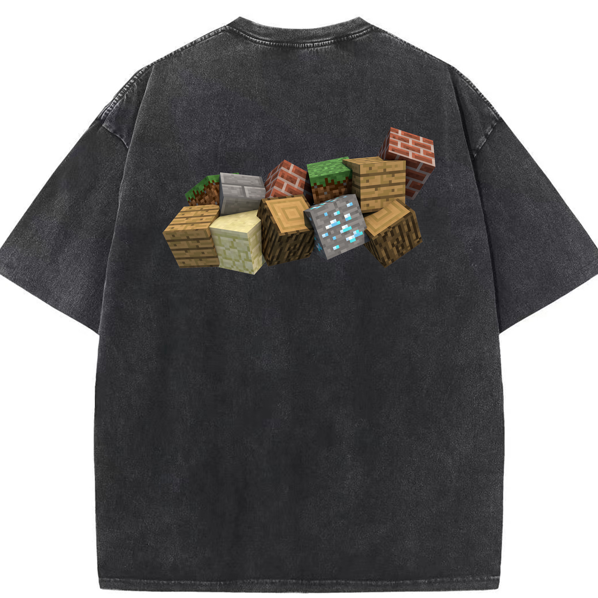 （画像用） マインクラフト ブロックの世界 Minecraft MC Block world 綿100% ヴィンテージ風 半袖Tシャツ（背面プリント）