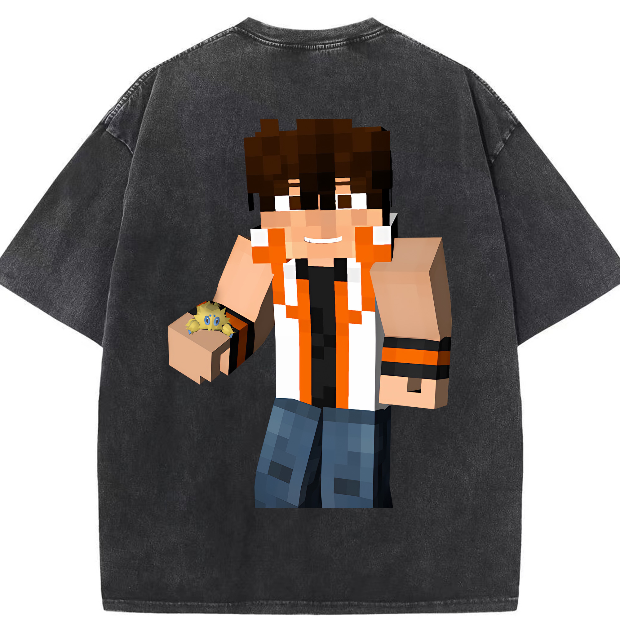 （画像用） マインクラフト ブロックの世界 Minecraft MC Block world 綿100% ヴィンテージ風 半袖Tシャツ（背面プリント）