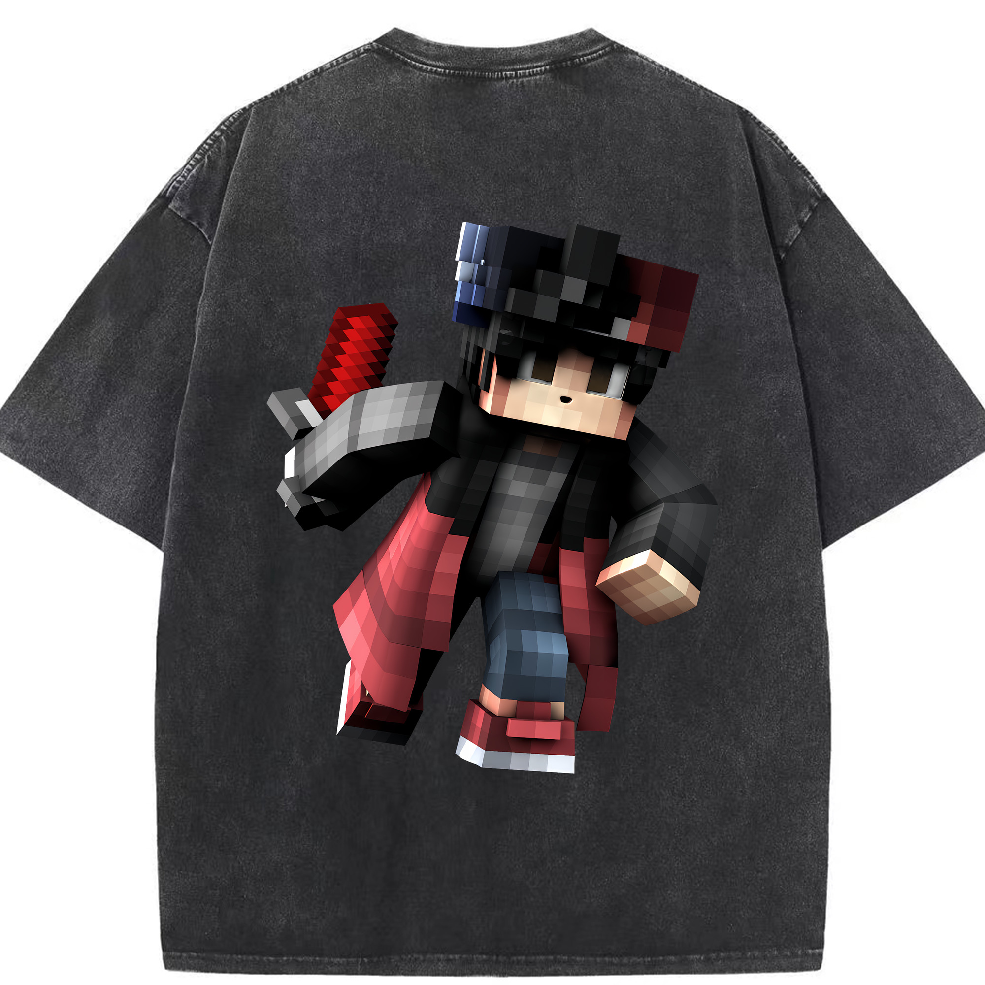 （画像用） マインクラフト ブロックの世界 Minecraft MC Block world 綿100% ヴィンテージ風 半袖Tシャツ（背面プリント）