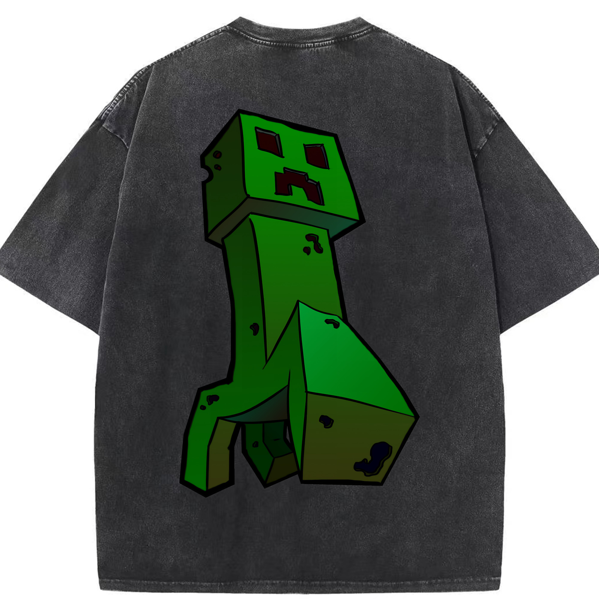 （画像用） マインクラフト ブロックの世界 Minecraft MC Block world 綿100% ヴィンテージ風 半袖Tシャツ（背面プリント）