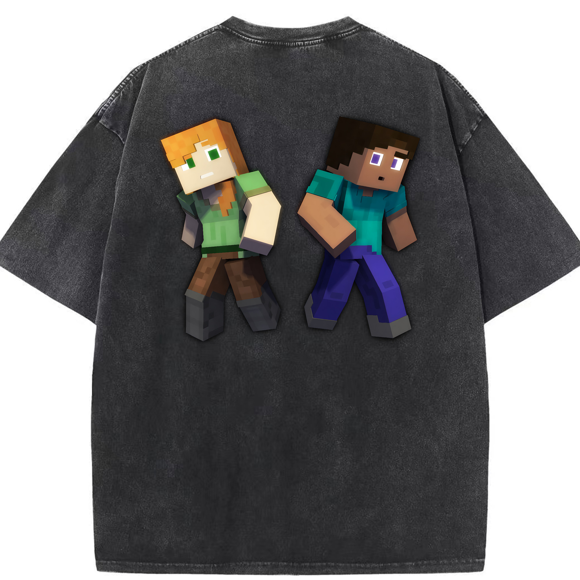 （画像用） マインクラフト ブロックの世界 Minecraft MC Block world 綿100% ヴィンテージ風 半袖Tシャツ（背面プリント）