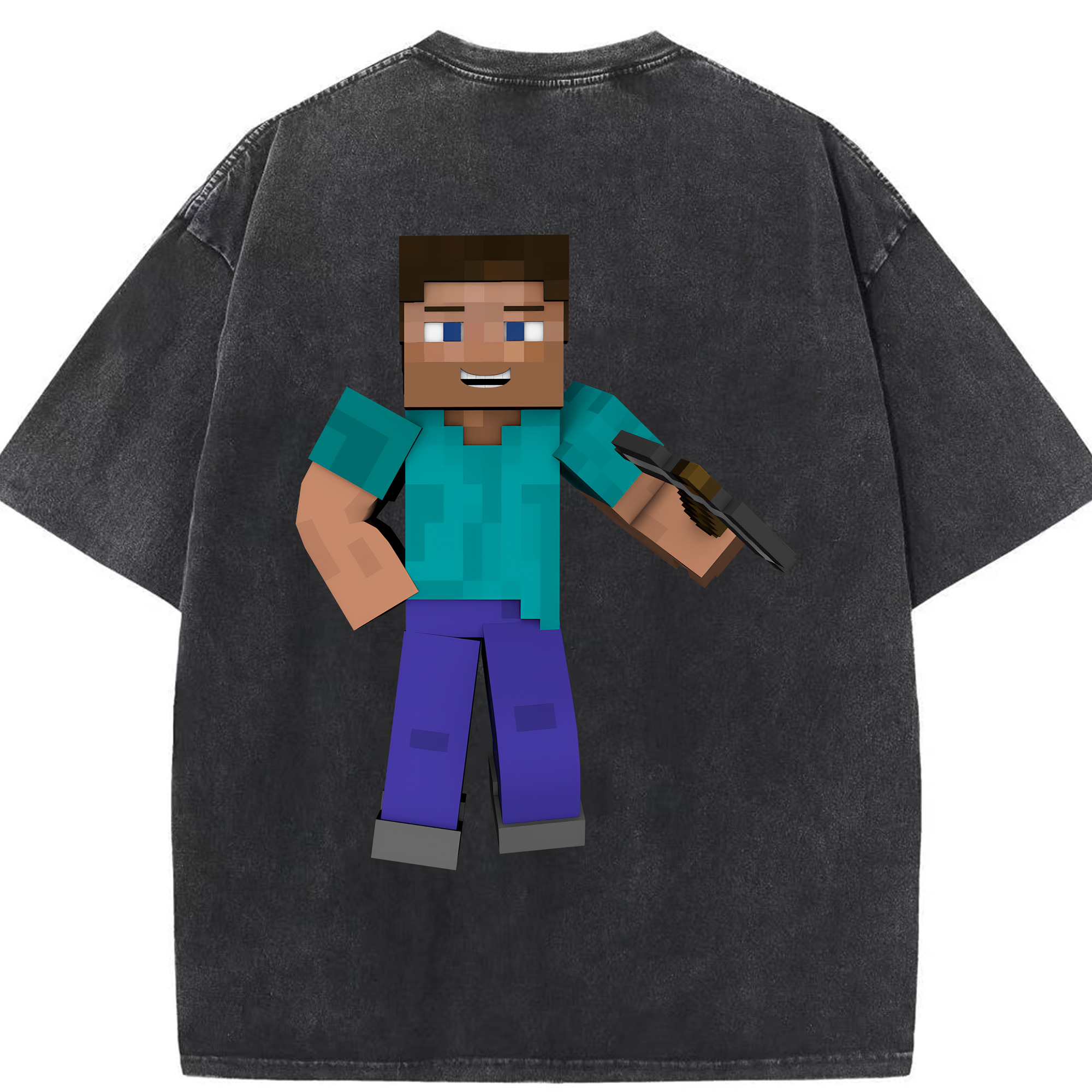 （画像用） マインクラフト ブロックの世界 Minecraft MC Block world 綿100% ヴィンテージ風 半袖Tシャツ（背面プリント）