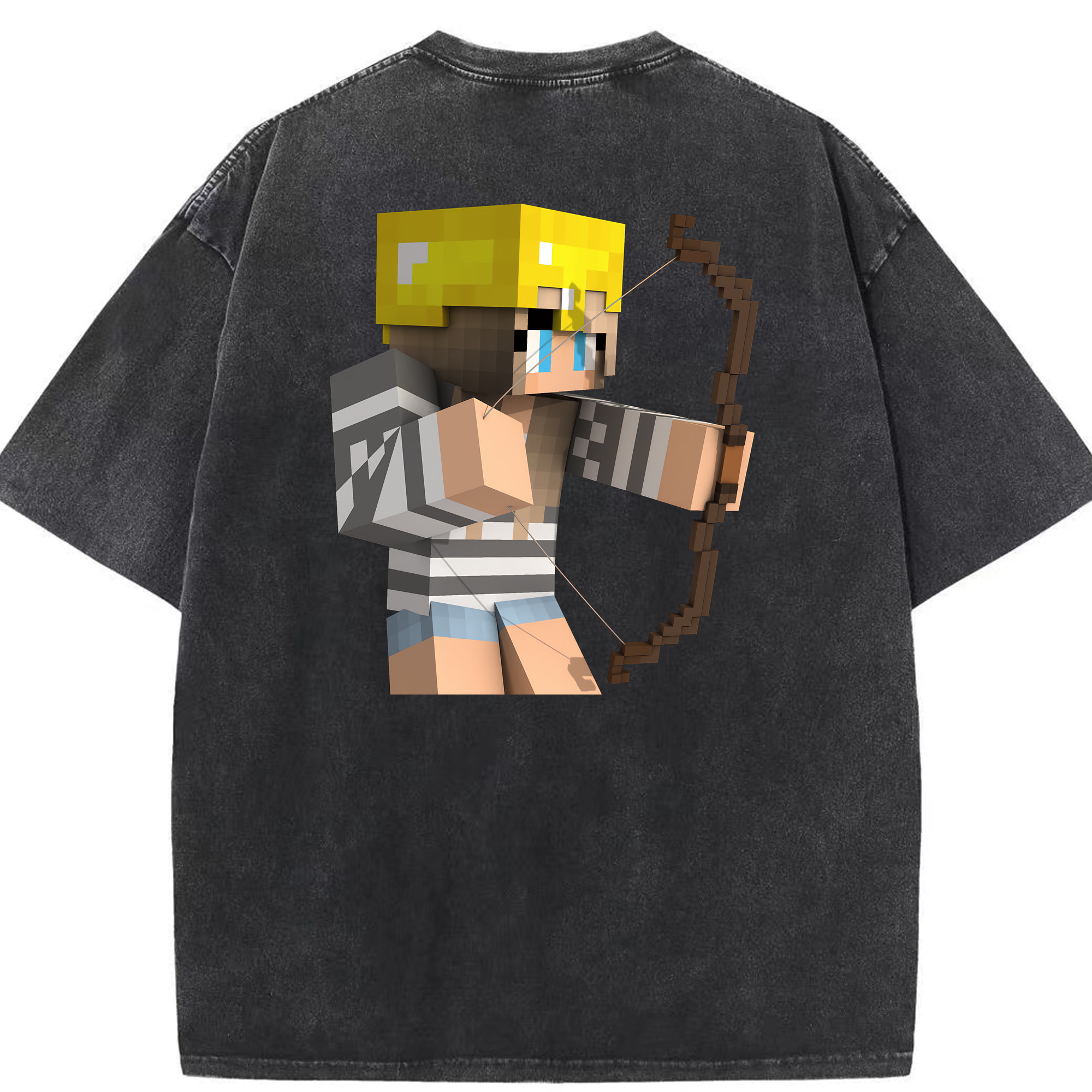 （画像用） マインクラフト ブロックの世界 Minecraft MC Block world 綿100% ヴィンテージ風 半袖Tシャツ（背面プリント）