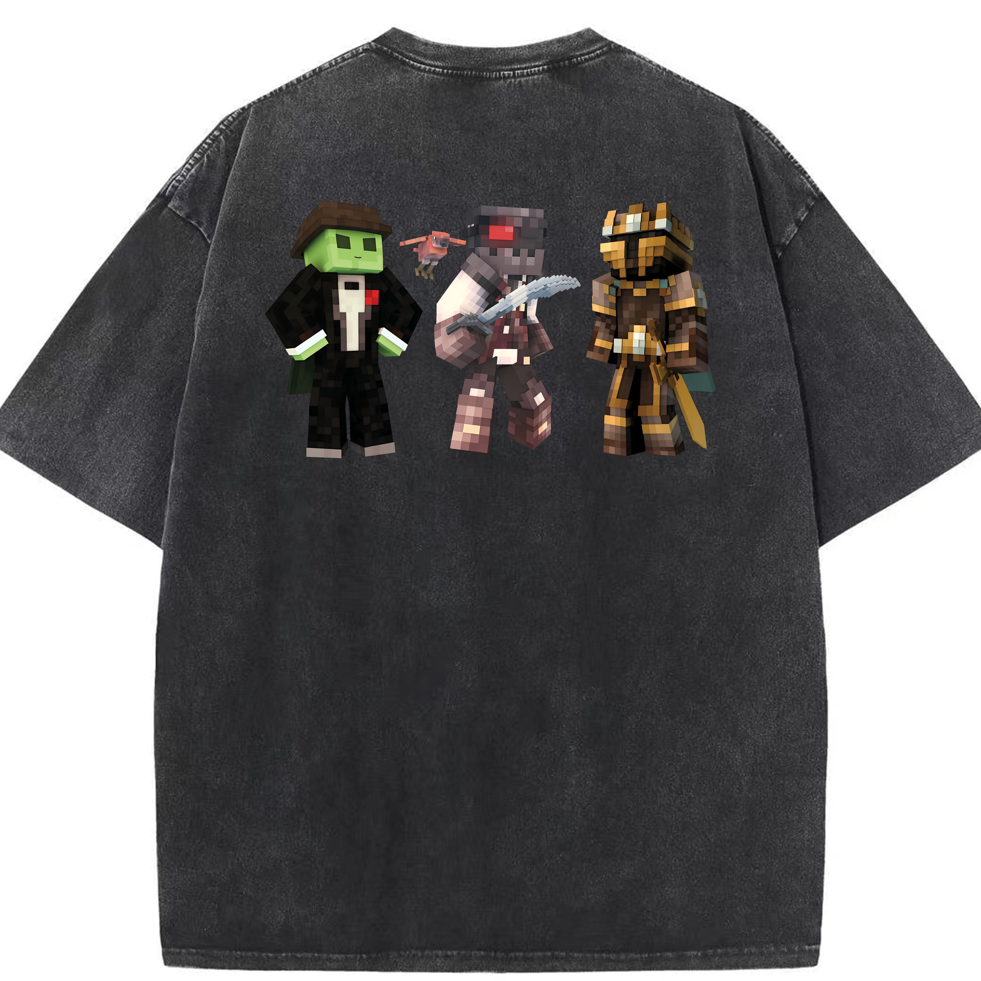 （画像用） マインクラフト ブロックの世界 Minecraft MC Block world 綿100% ヴィンテージ風 半袖Tシャツ（背面プリント）