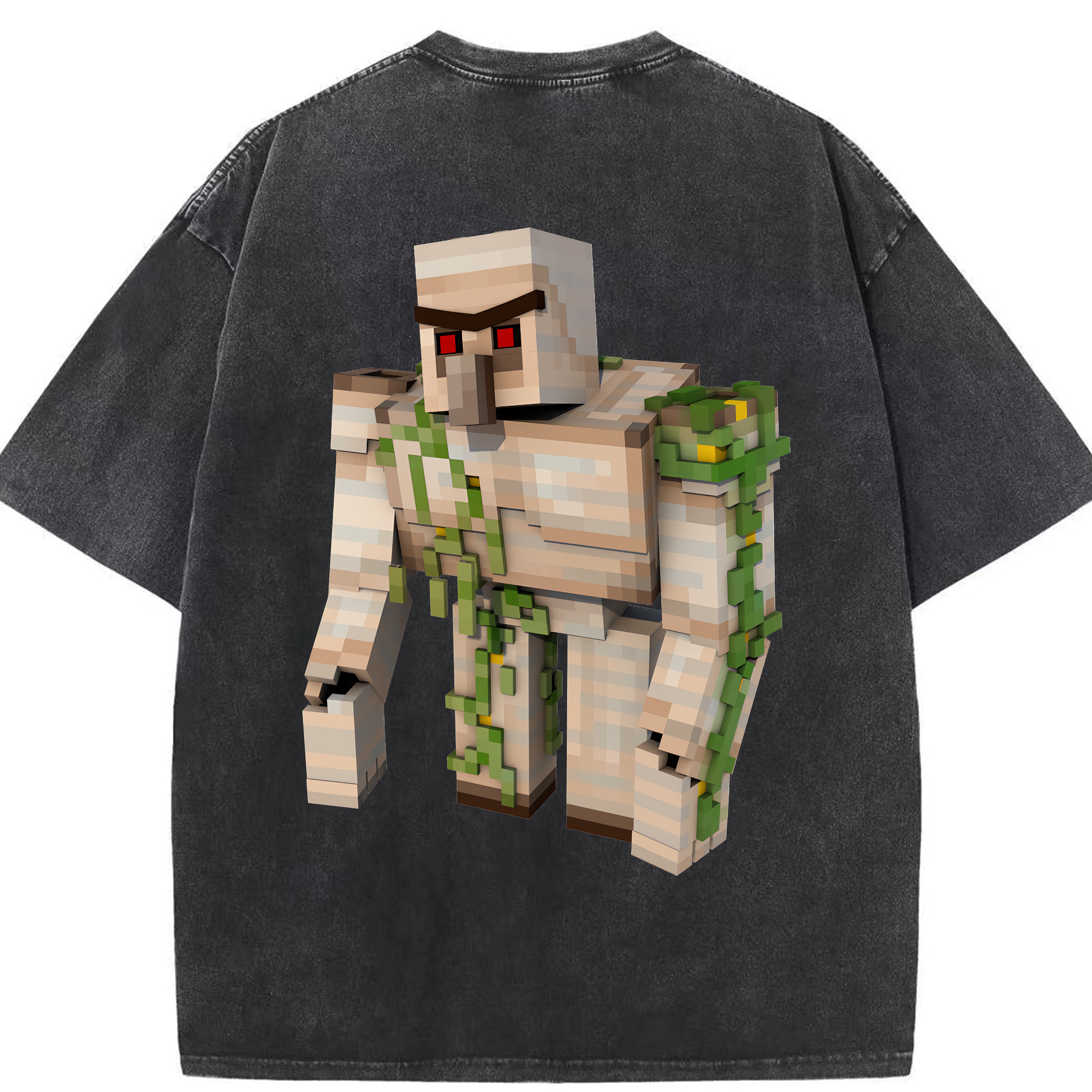 （画像用） マインクラフト ブロックの世界 Minecraft MC Block world 綿100% ヴィンテージ風 半袖Tシャツ（背面プリント）