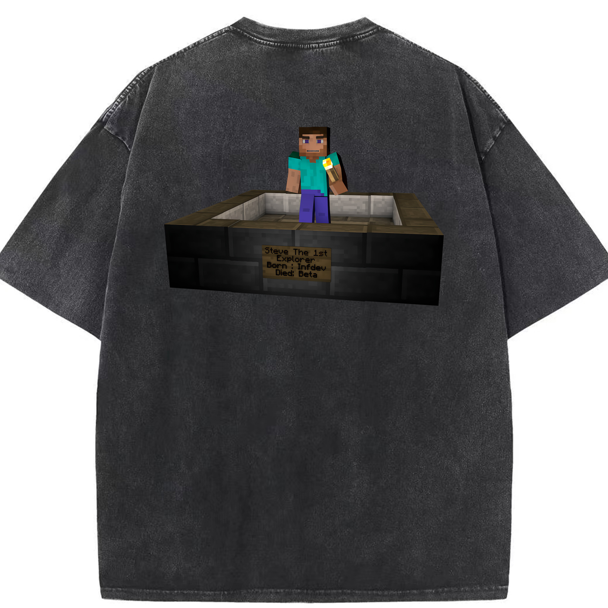 （画像用） マインクラフト ブロックの世界 Minecraft MC Block world 綿100% ヴィンテージ風 半袖Tシャツ（背面プリント）