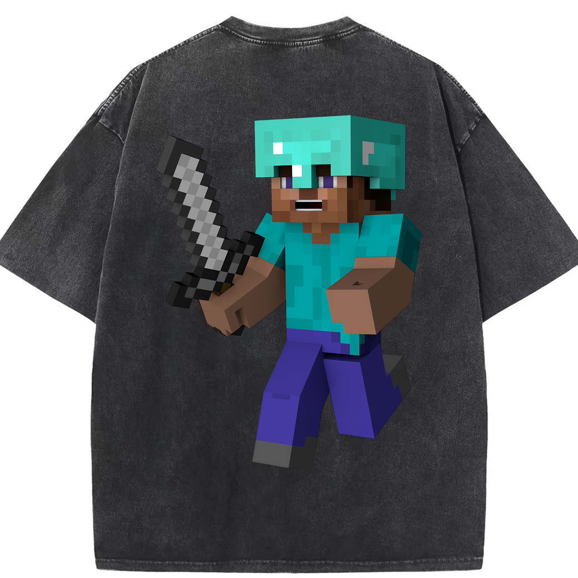 （画像用） マインクラフト ブロックの世界 Minecraft MC Block world 綿100% ヴィンテージ風 半袖Tシャツ（背面プリント）