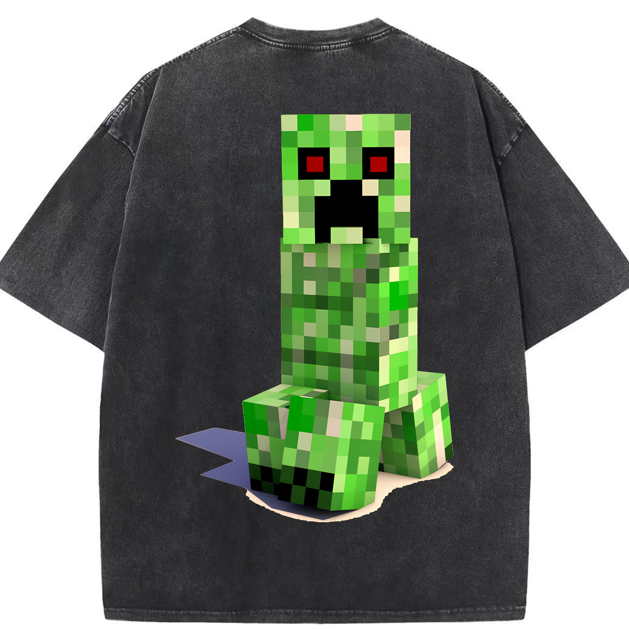 （画像用） マインクラフト ブロックの世界 Minecraft MC Block world 綿100% ヴィンテージ風 半袖Tシャツ（背面プリント）