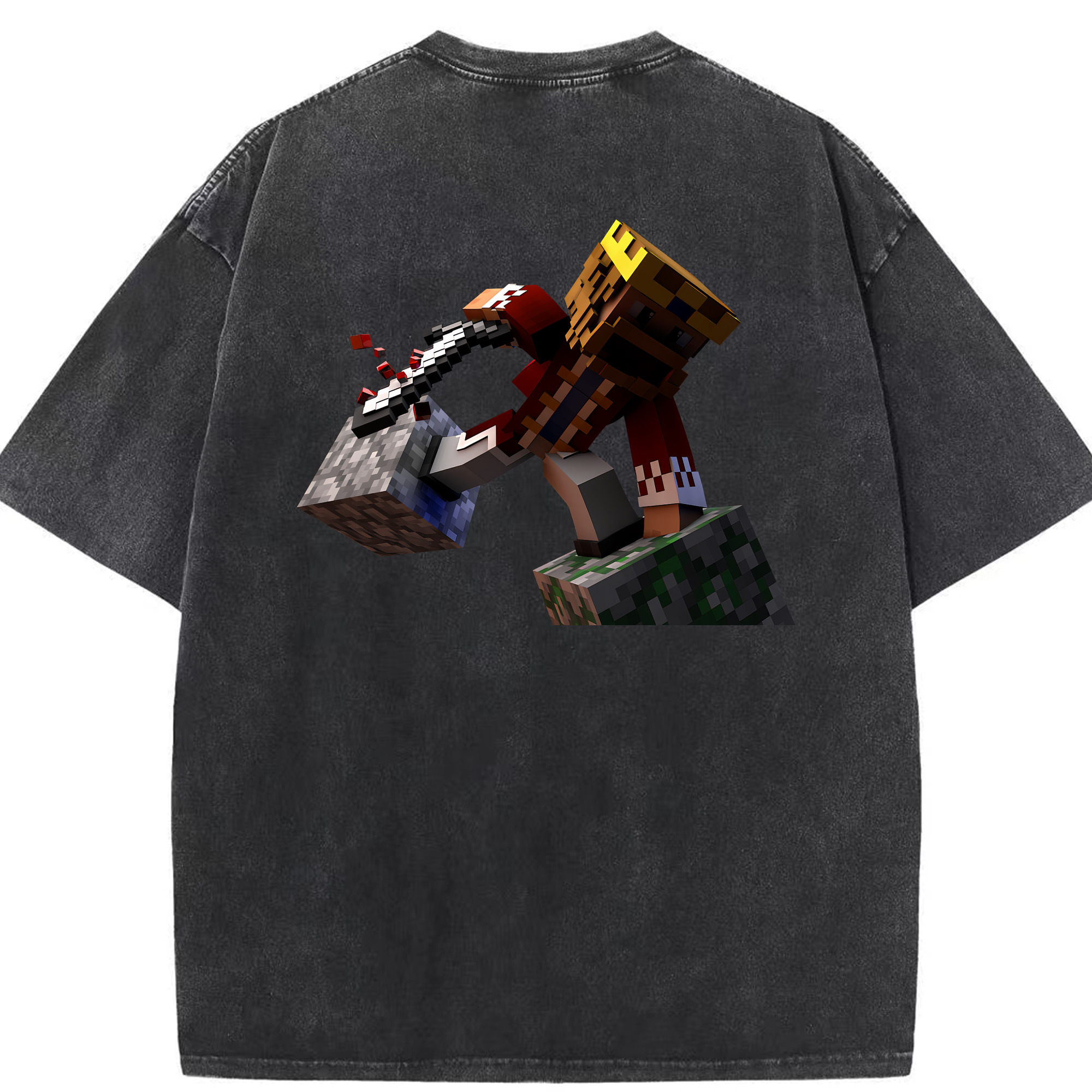 （画像用） マインクラフト ブロックの世界 Minecraft MC Block world 綿100% ヴィンテージ風 半袖Tシャツ（背面プリント）