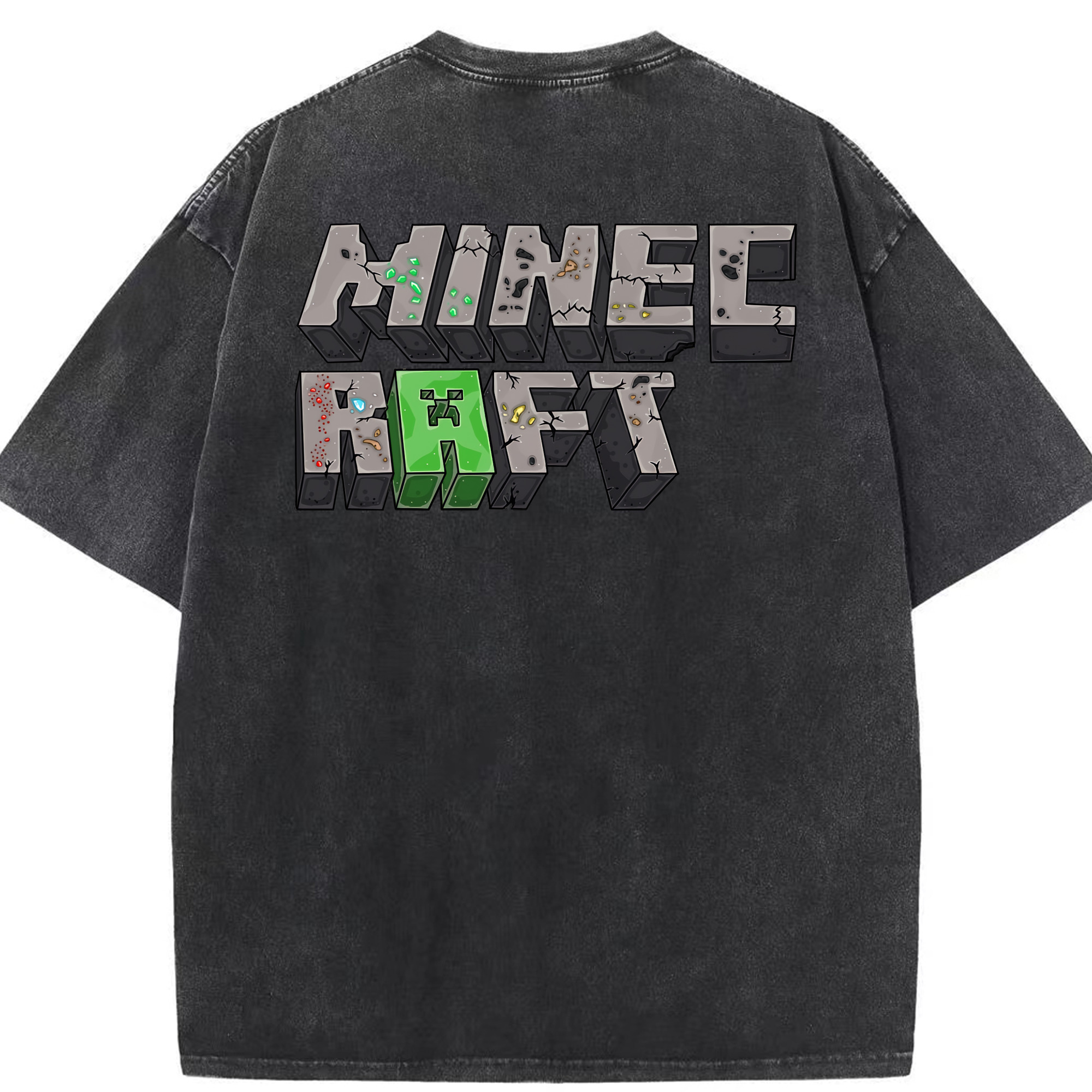 （画像用） マインクラフト ブロックの世界 Minecraft MC Block world 綿100% ヴィンテージ風 半袖Tシャツ（背面プリント）