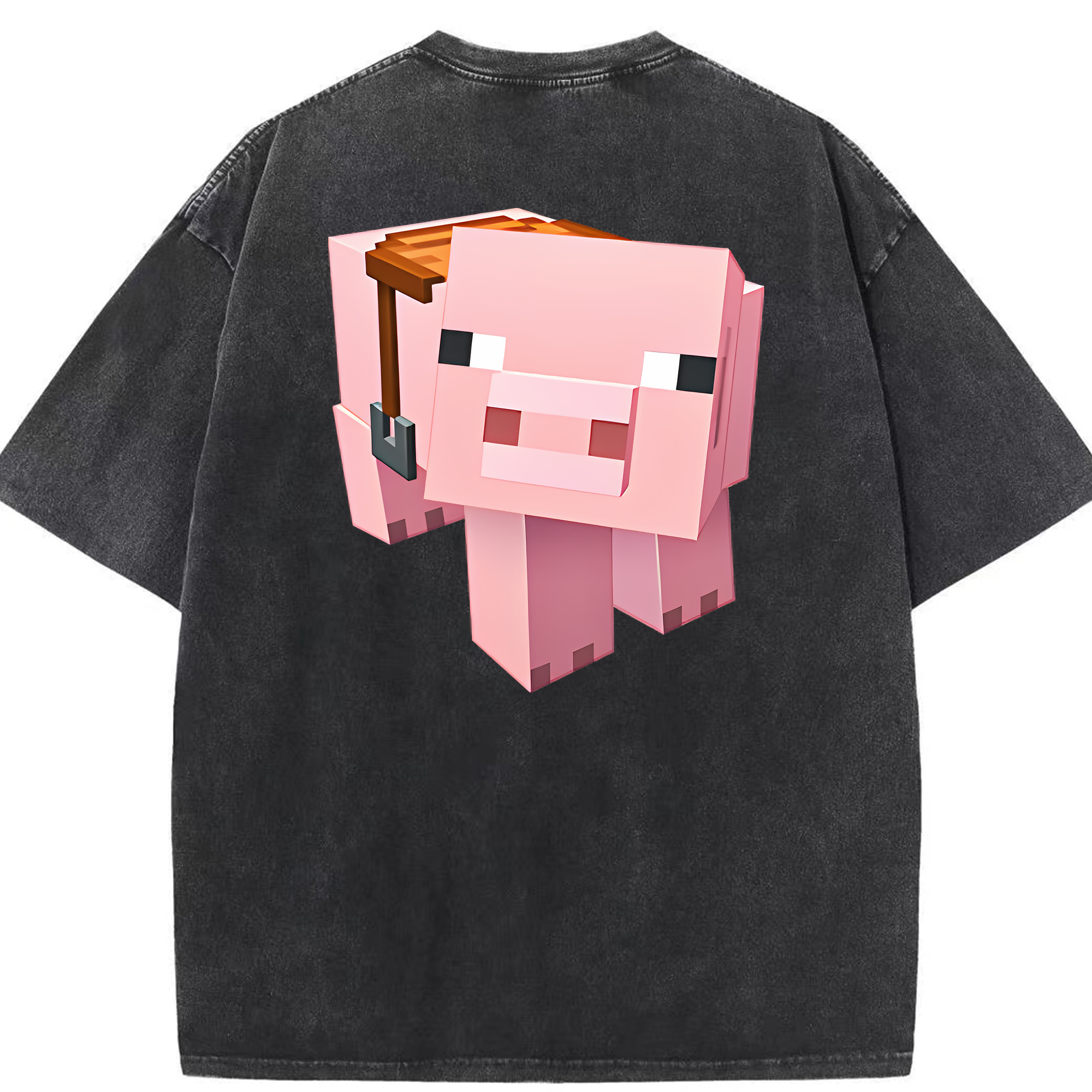 （画像用） マインクラフト ブロックの世界 Minecraft MC Block world 綿100% ヴィンテージ風 半袖Tシャツ（背面プリント）