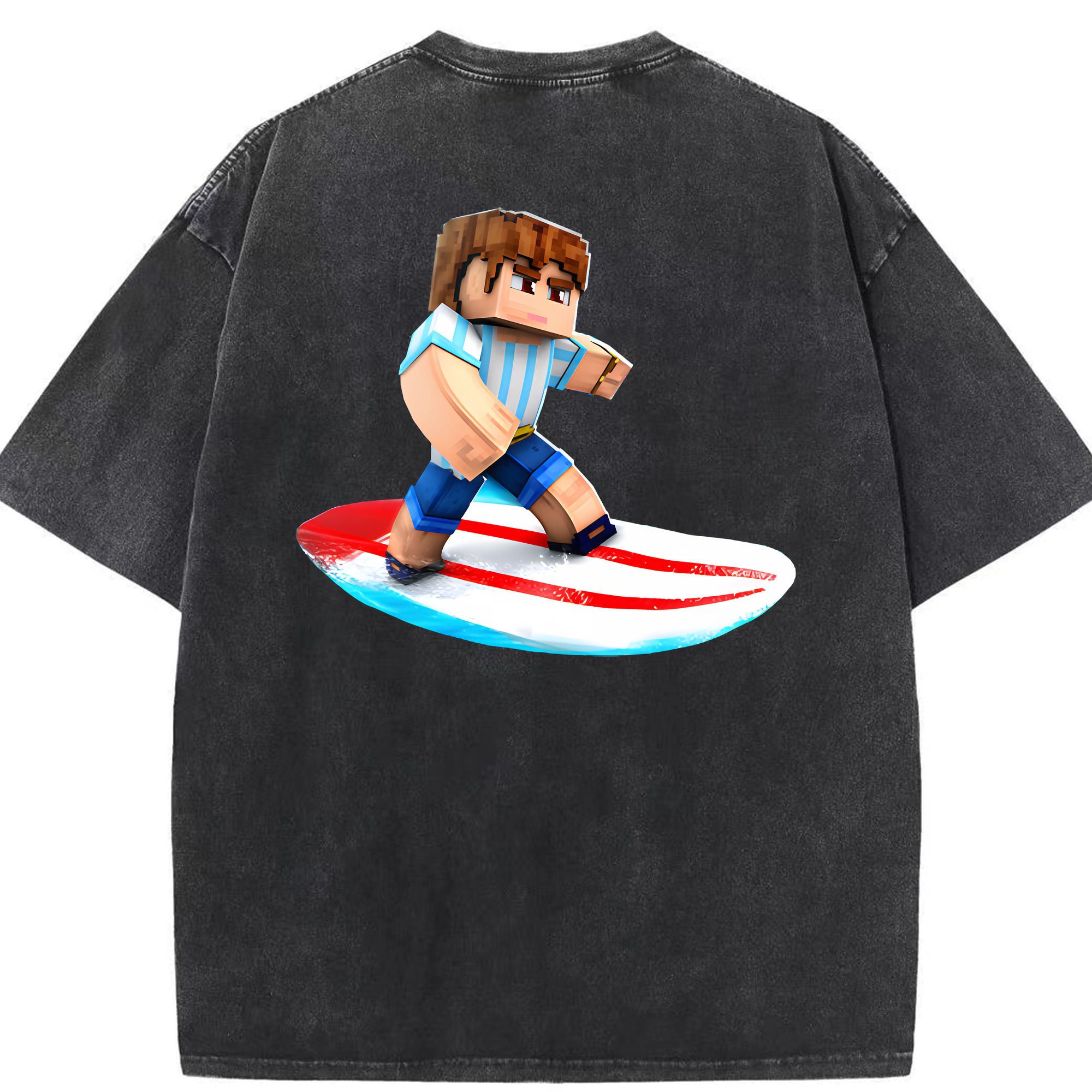 （画像用） マインクラフト ブロックの世界 Minecraft MC Block world 綿100% ヴィンテージ風 半袖Tシャツ（背面プリント）