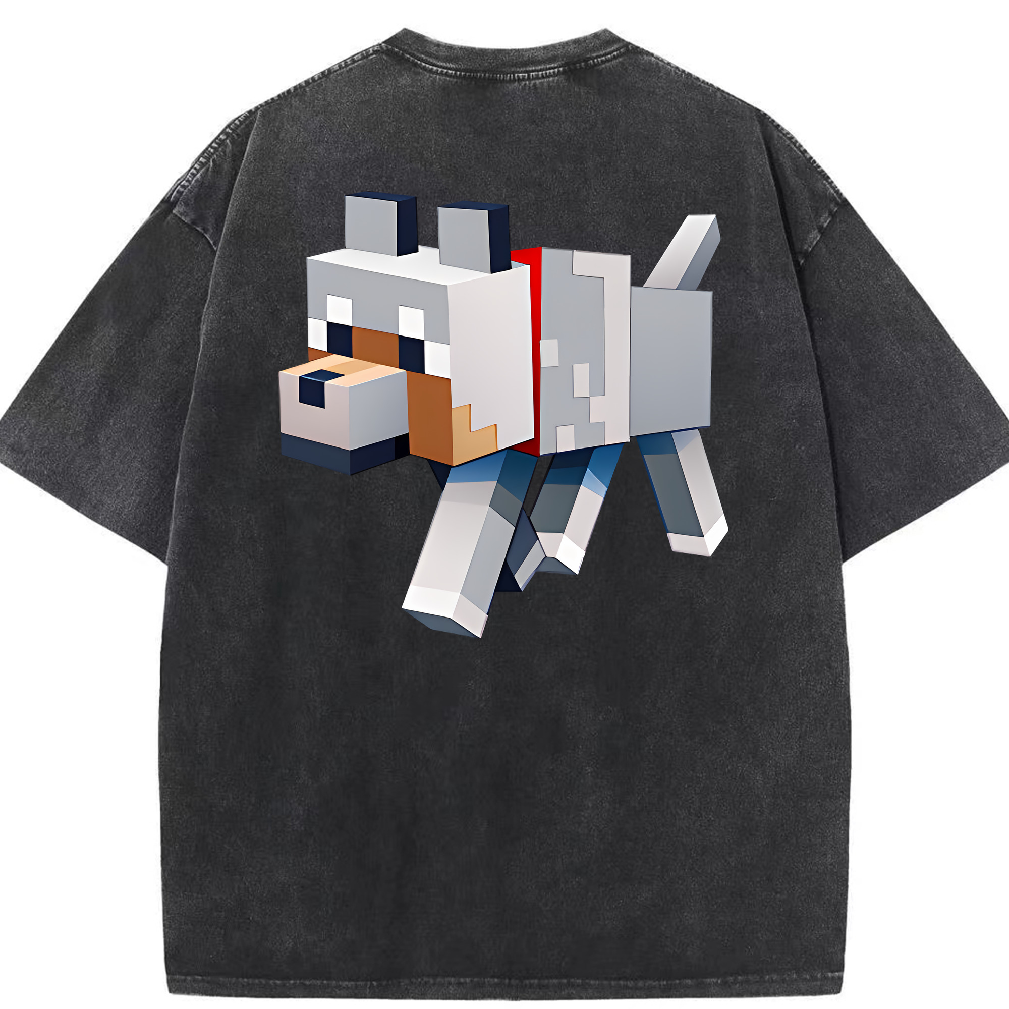（画像用） マインクラフト ブロックの世界 Minecraft MC Block world 綿100% ヴィンテージ風 半袖Tシャツ（背面プリント）