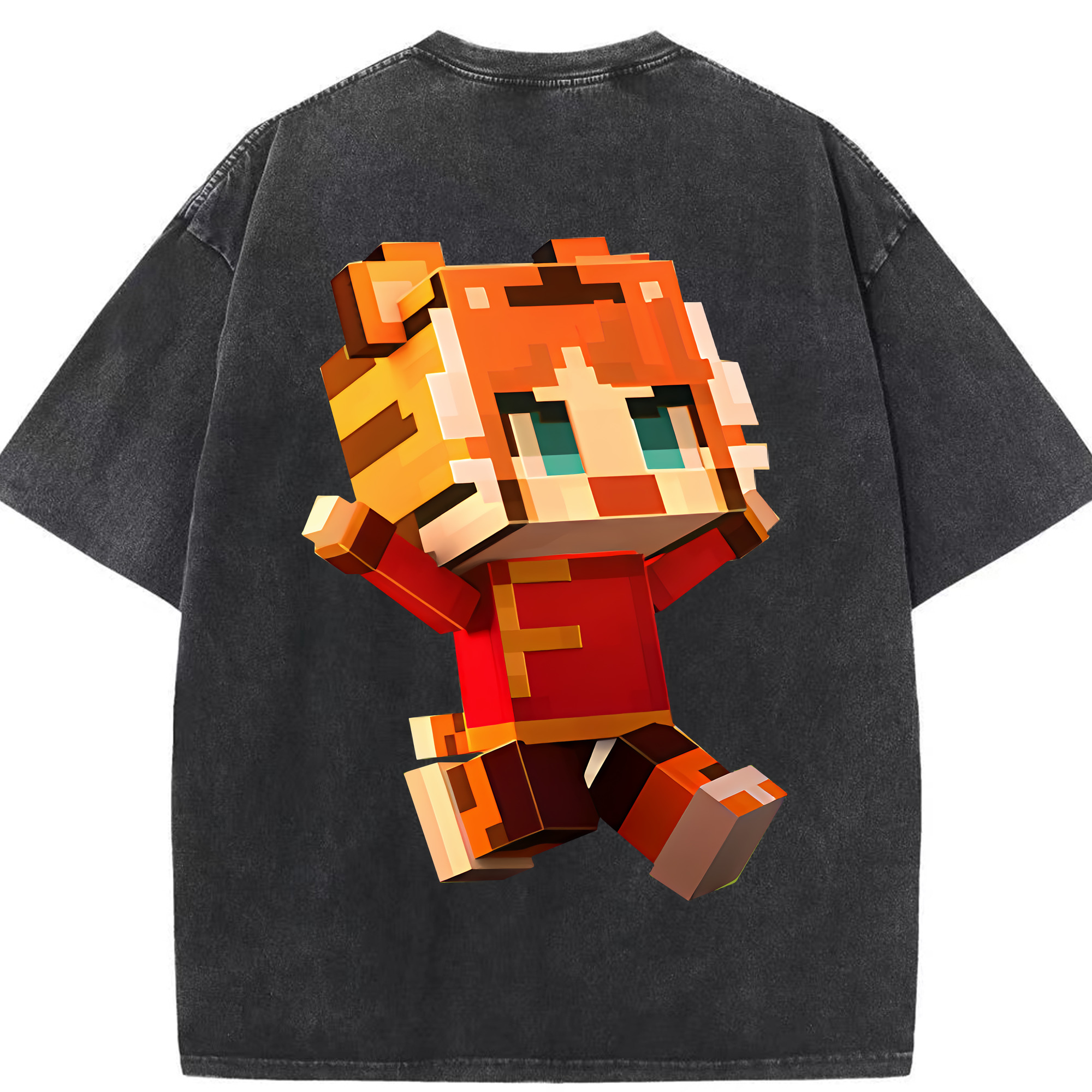 （画像用） マインクラフト ブロックの世界 Minecraft MC Block world 綿100% ヴィンテージ風 半袖Tシャツ（背面プリント）