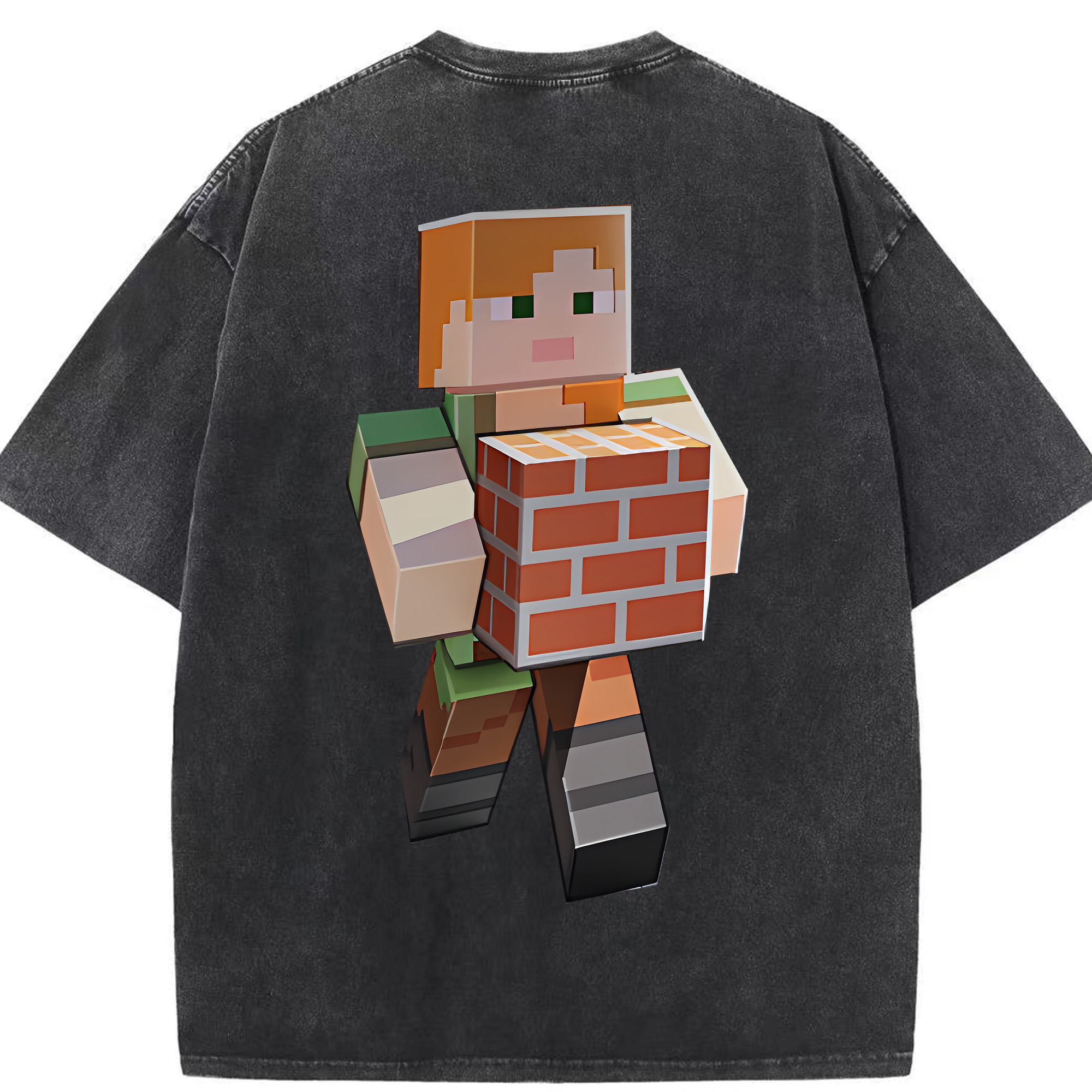 （画像用） マインクラフト ブロックの世界 Minecraft MC Block world 綿100% ヴィンテージ風 半袖Tシャツ（背面プリント）