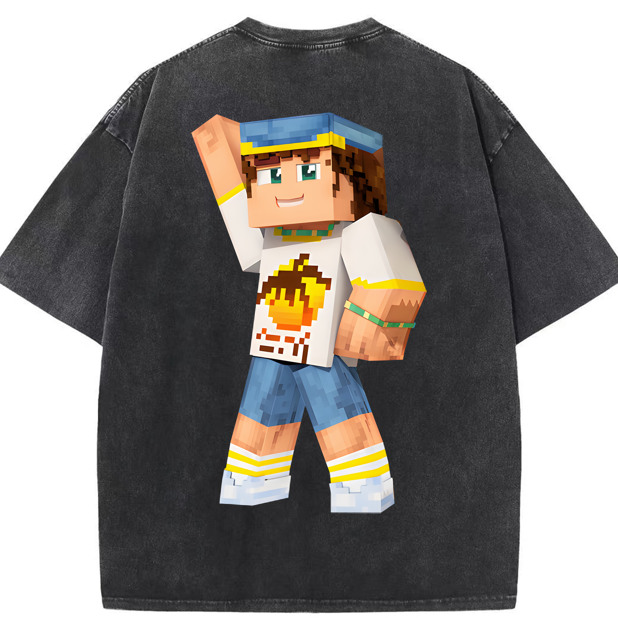 （画像用） マインクラフト ブロックの世界 Minecraft MC Block world 綿100% ヴィンテージ風 半袖Tシャツ（背面プリント）