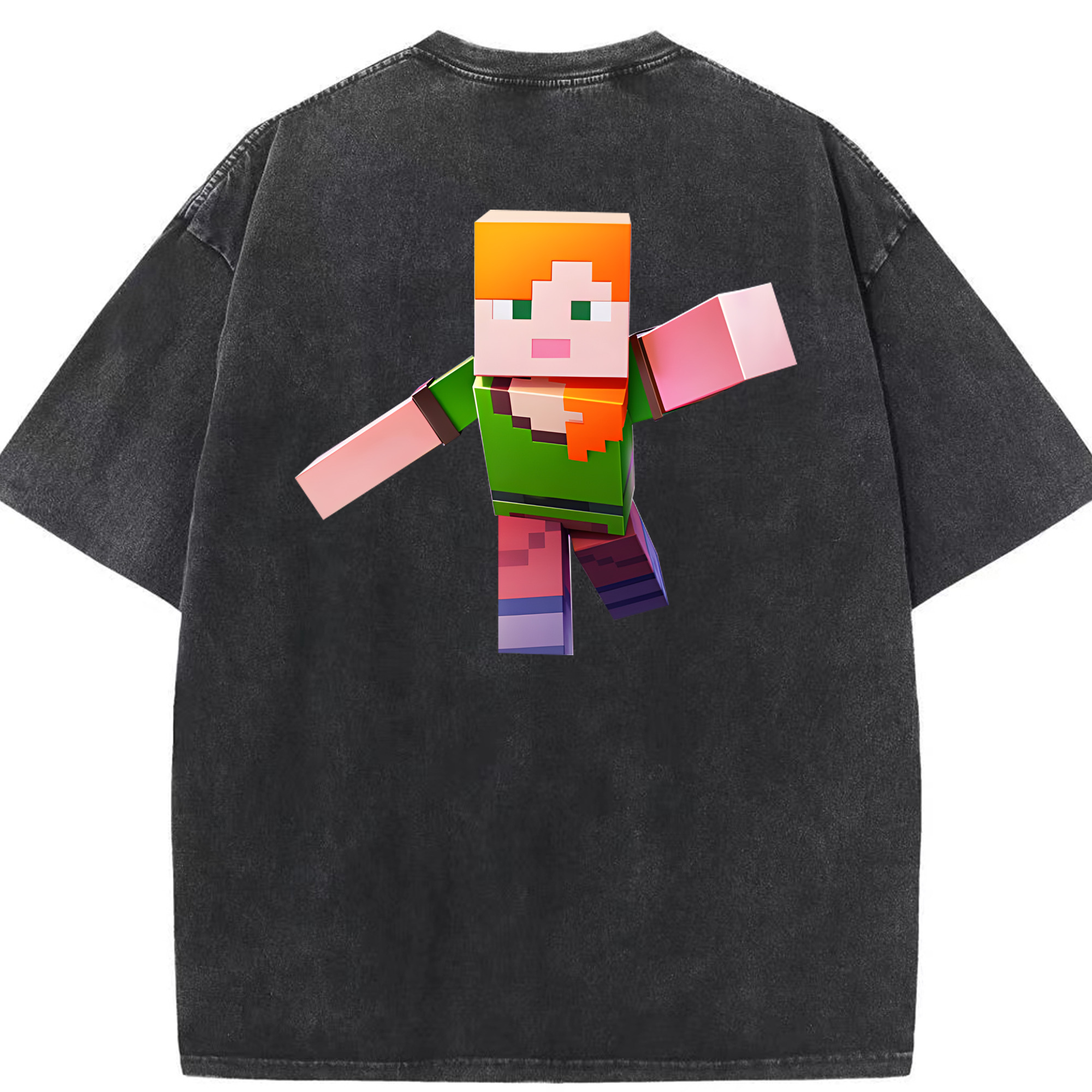 （画像用） マインクラフト ブロックの世界 Minecraft MC Block world 綿100% ヴィンテージ風 半袖Tシャツ（背面プリント）