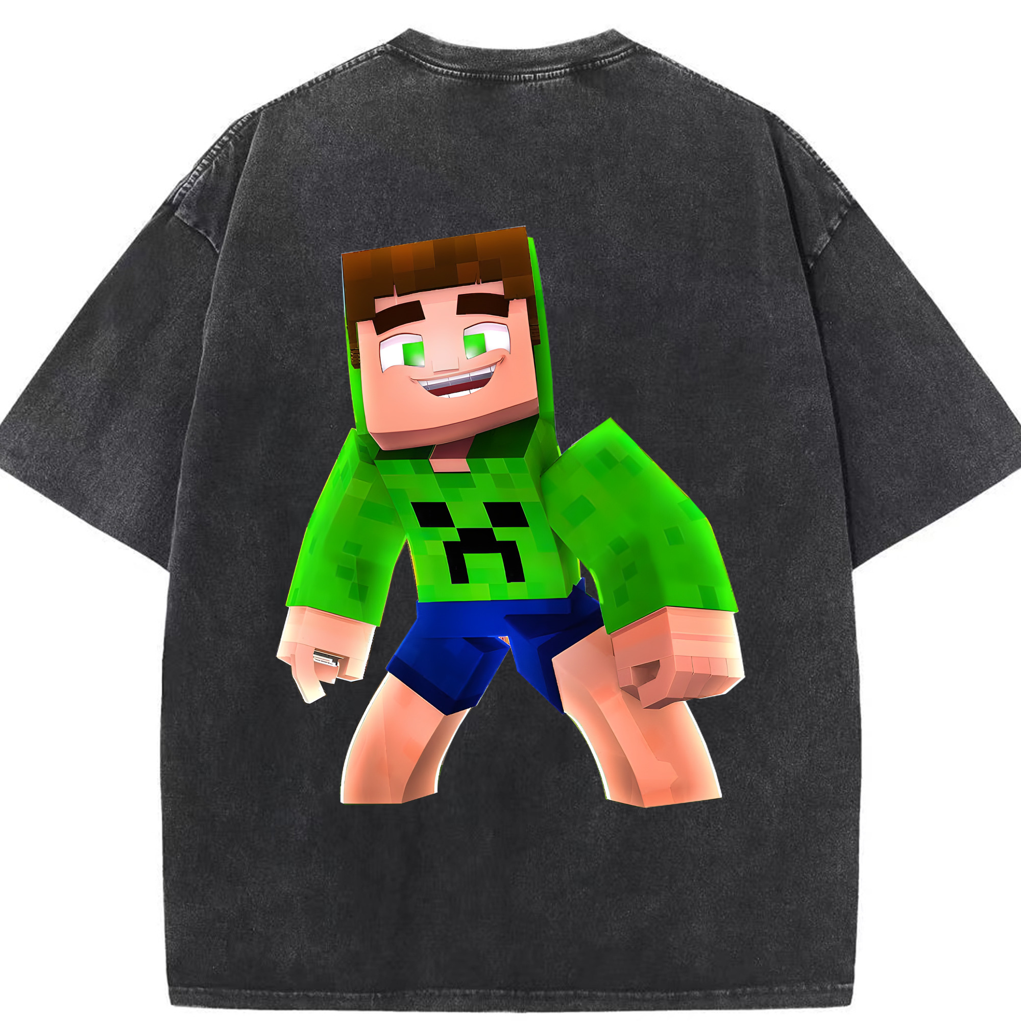 （画像用） マインクラフト ブロックの世界 Minecraft MC Block world 綿100% ヴィンテージ風 半袖Tシャツ（背面プリント）